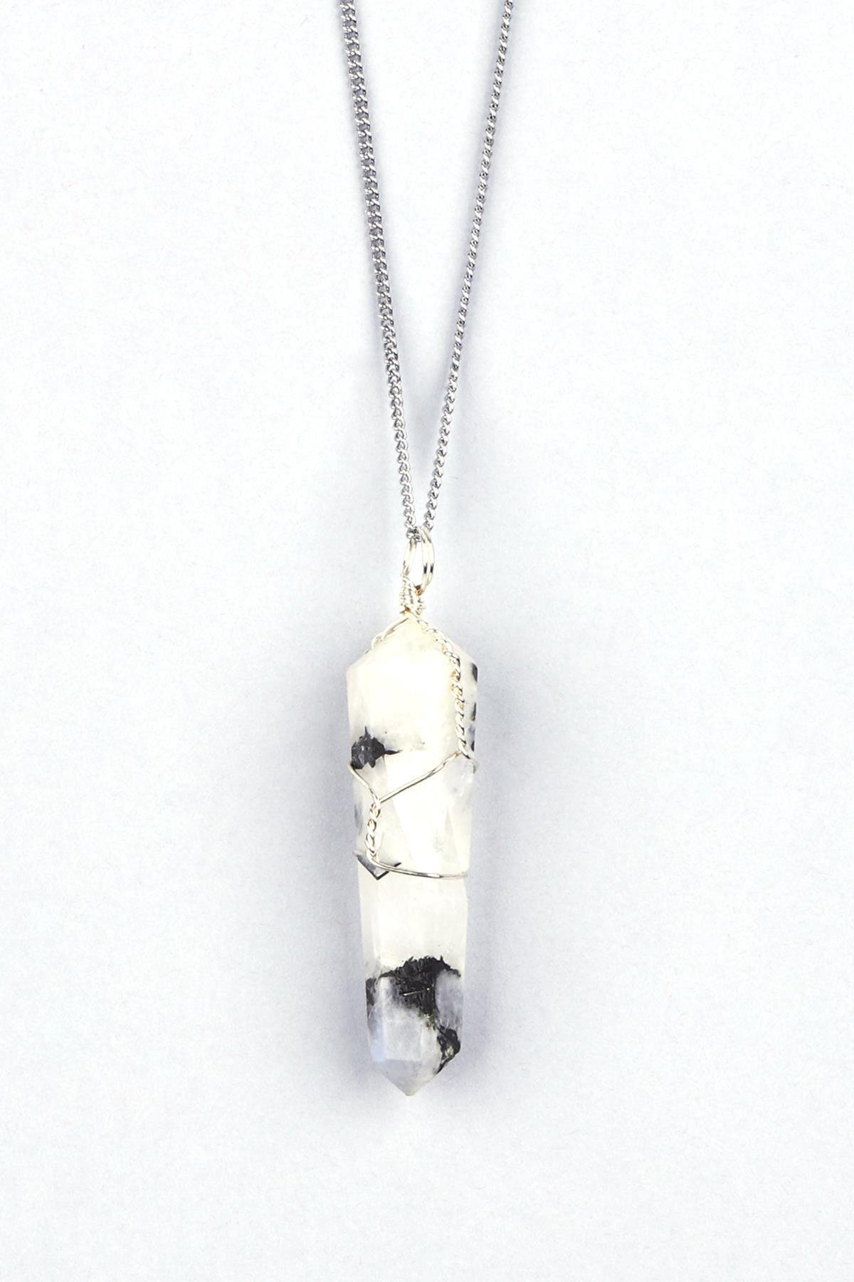 Ay Taşı Doğal Taş Tel Sarmalı Kolye