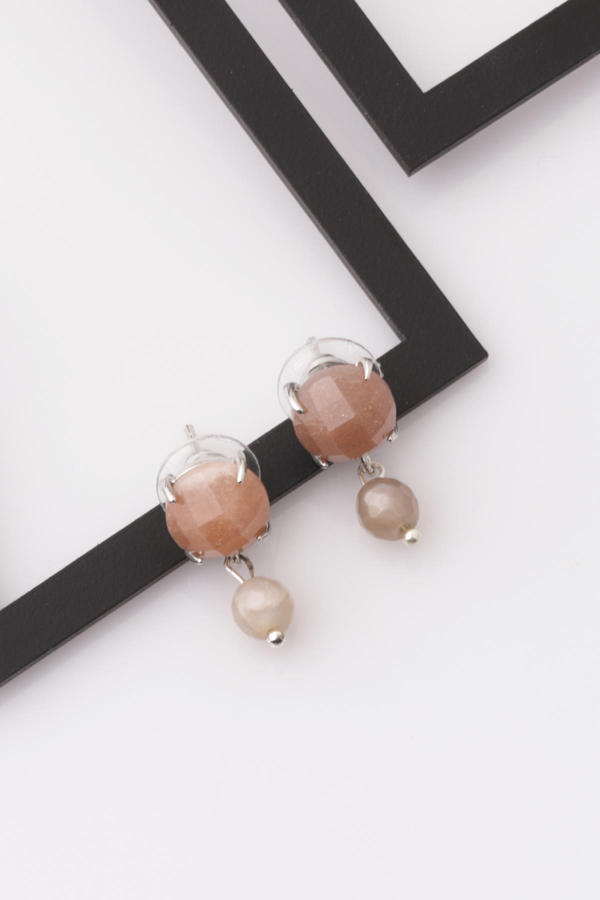 Ay Taşı - Güneş Taşı Doğal Taş Küpe