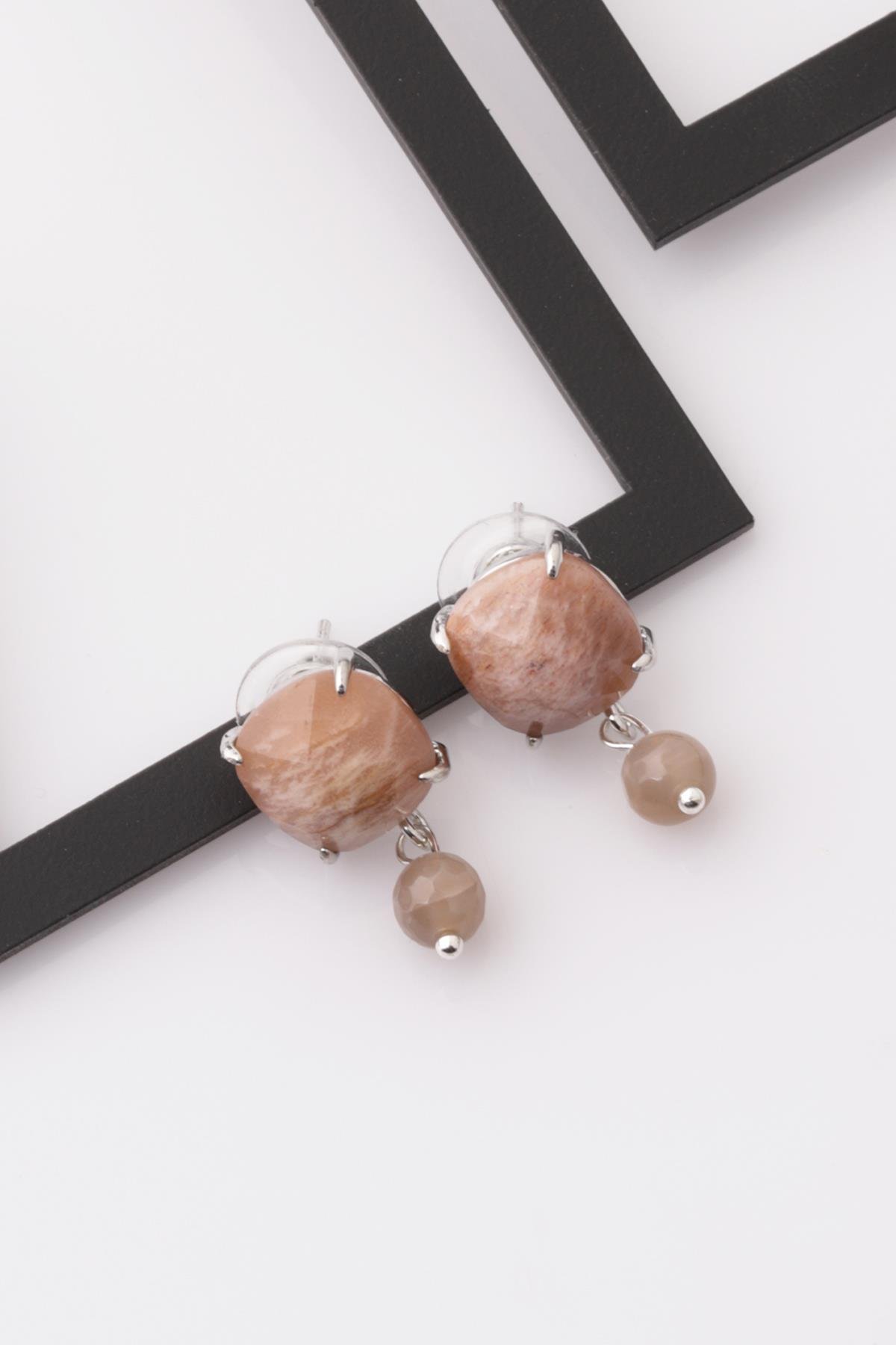 Ay Taşı - Güneş Taşı Doğal Taş Küpe