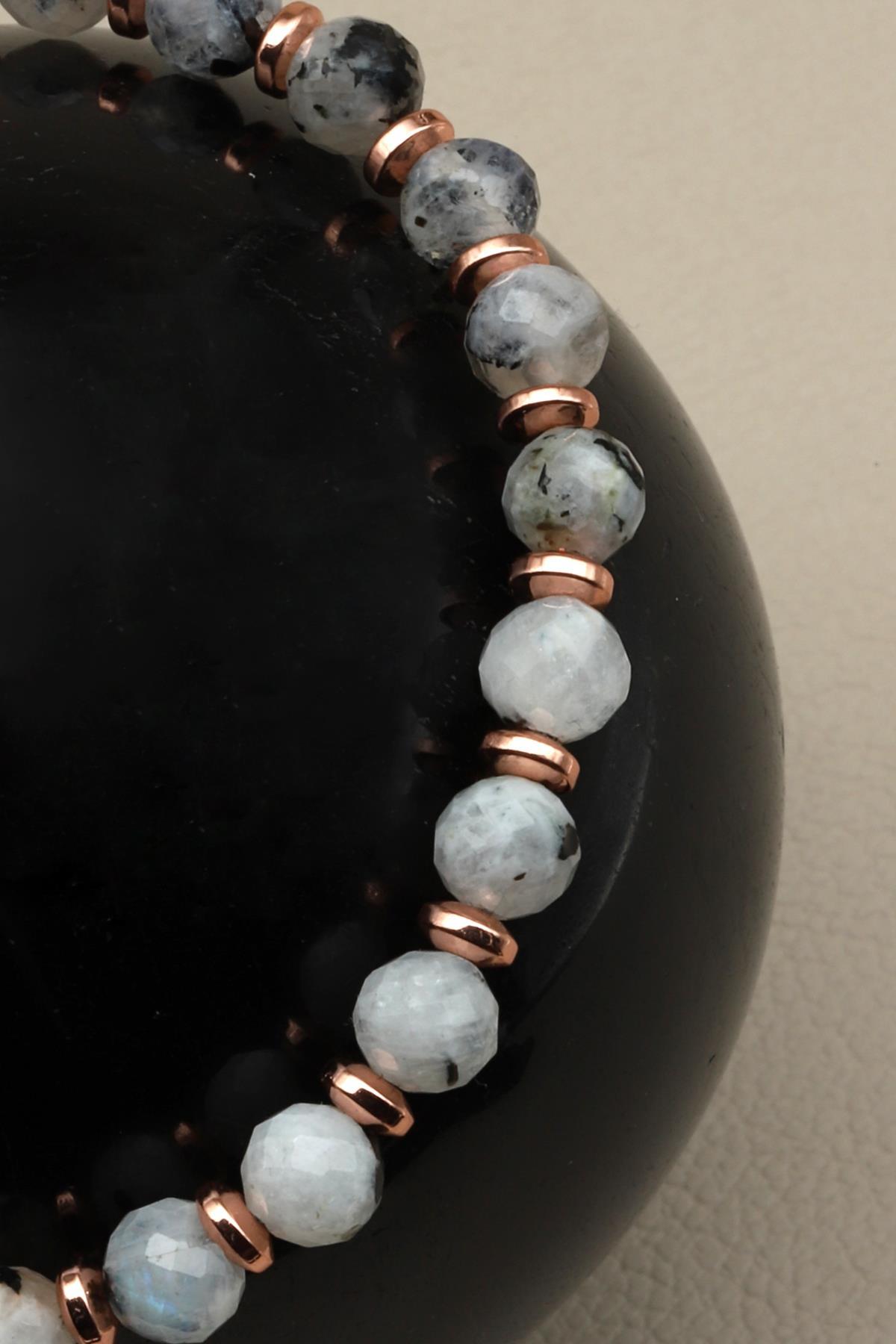 Ay Taşı - Hematit Doğal Taş Makrome Örme Bileklik