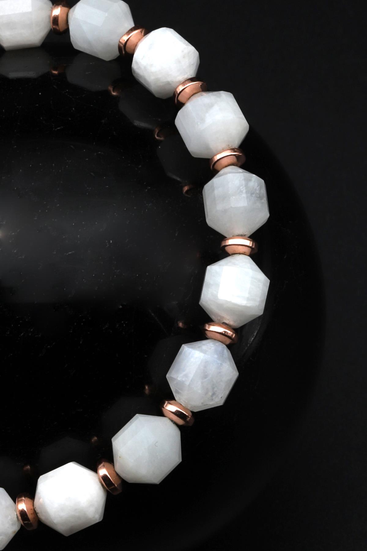 Ay Taşı - Hematit Doğal Taş Makrome Örme Bileklik