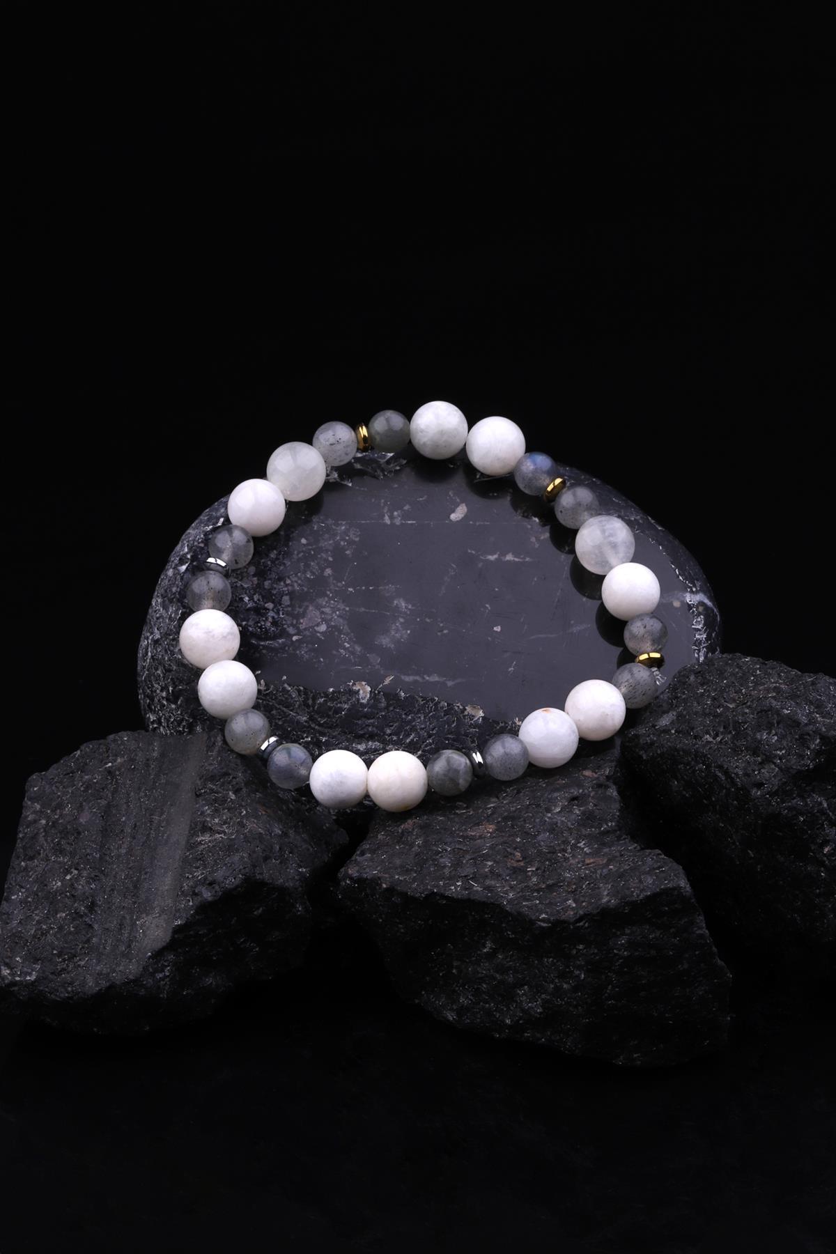 Ay Taşı - Labradorit - Hematit Doğal Taş Tasarım Bileklik