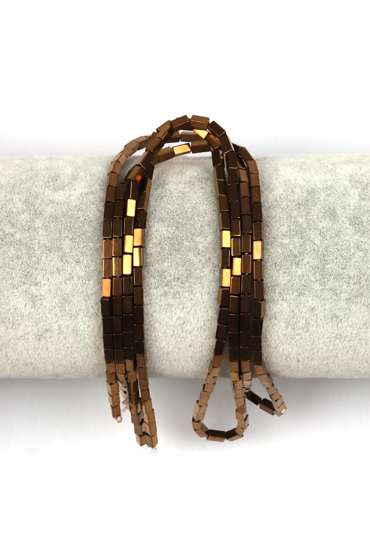 Bakır Renk Hematit Dizi 2 x 4 mm Boru Kesim