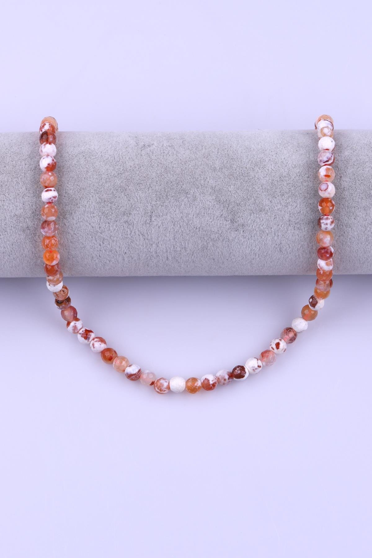 Beyaz Akik Doğal Taş Dizi 6 mm Fasetli Küre Kesim