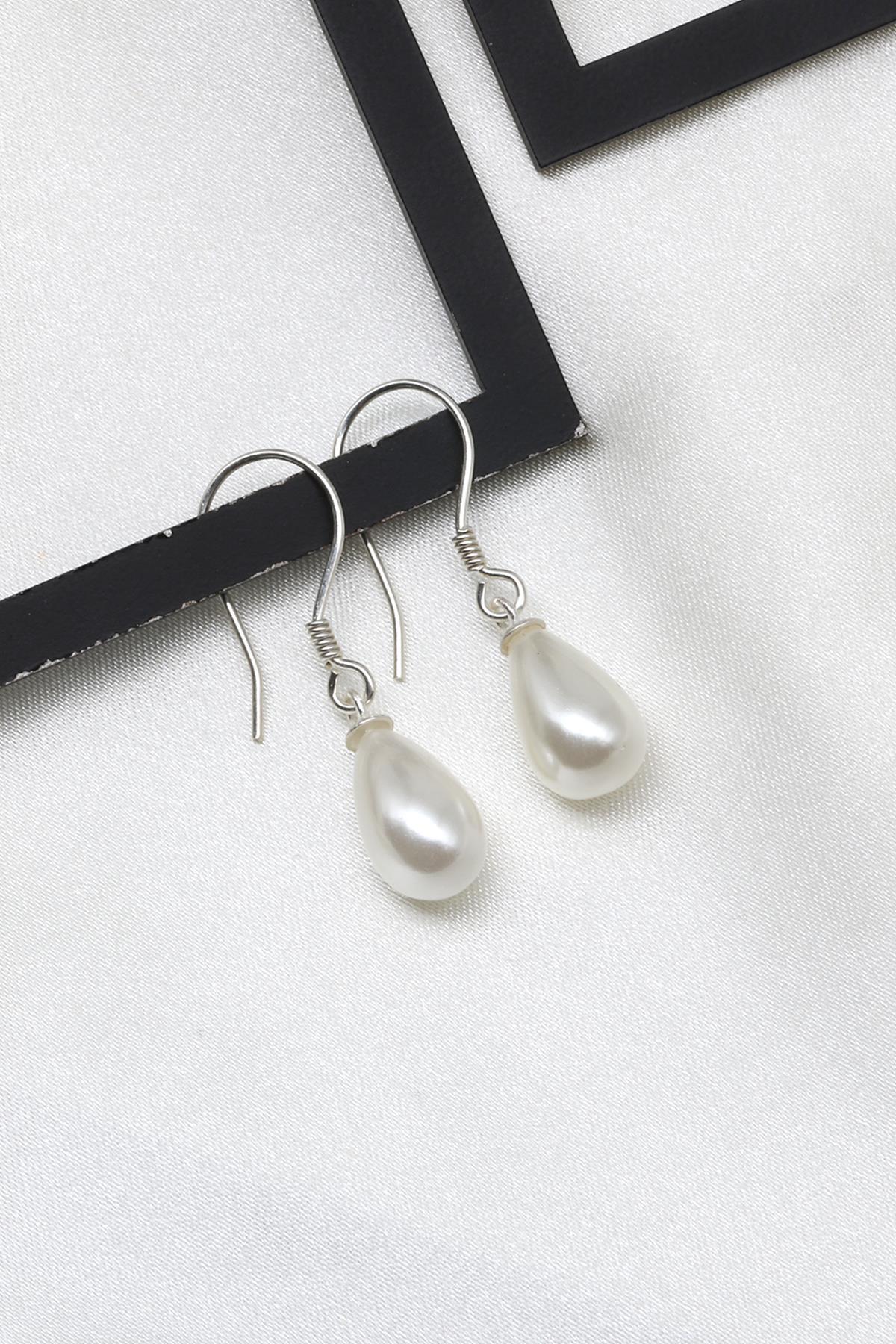 Beyaz Renkli Mayorka İnci Doğal Taş 925 Ayar Gümüş Küpe