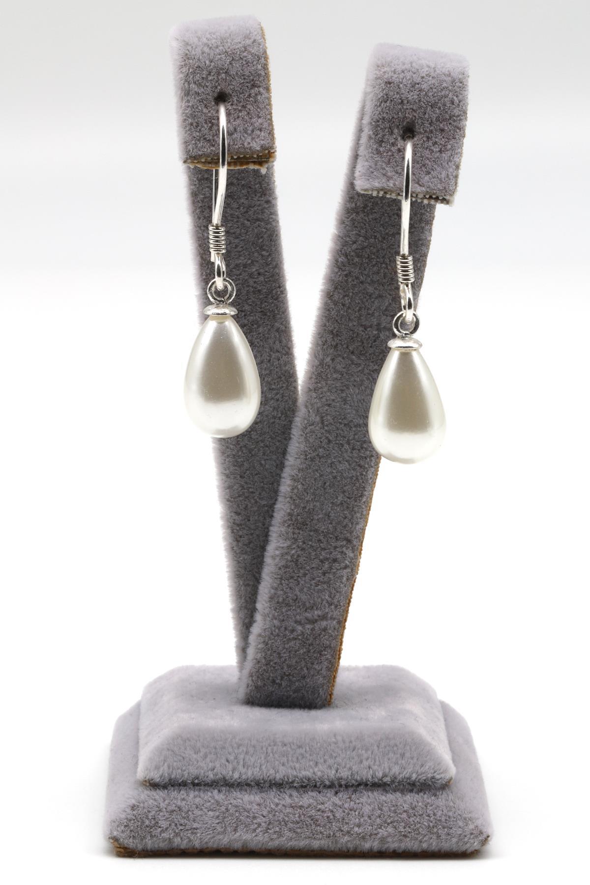 Beyaz Renkli Mayorka İnci Doğal Taş 925 Ayar Gümüş Küpe