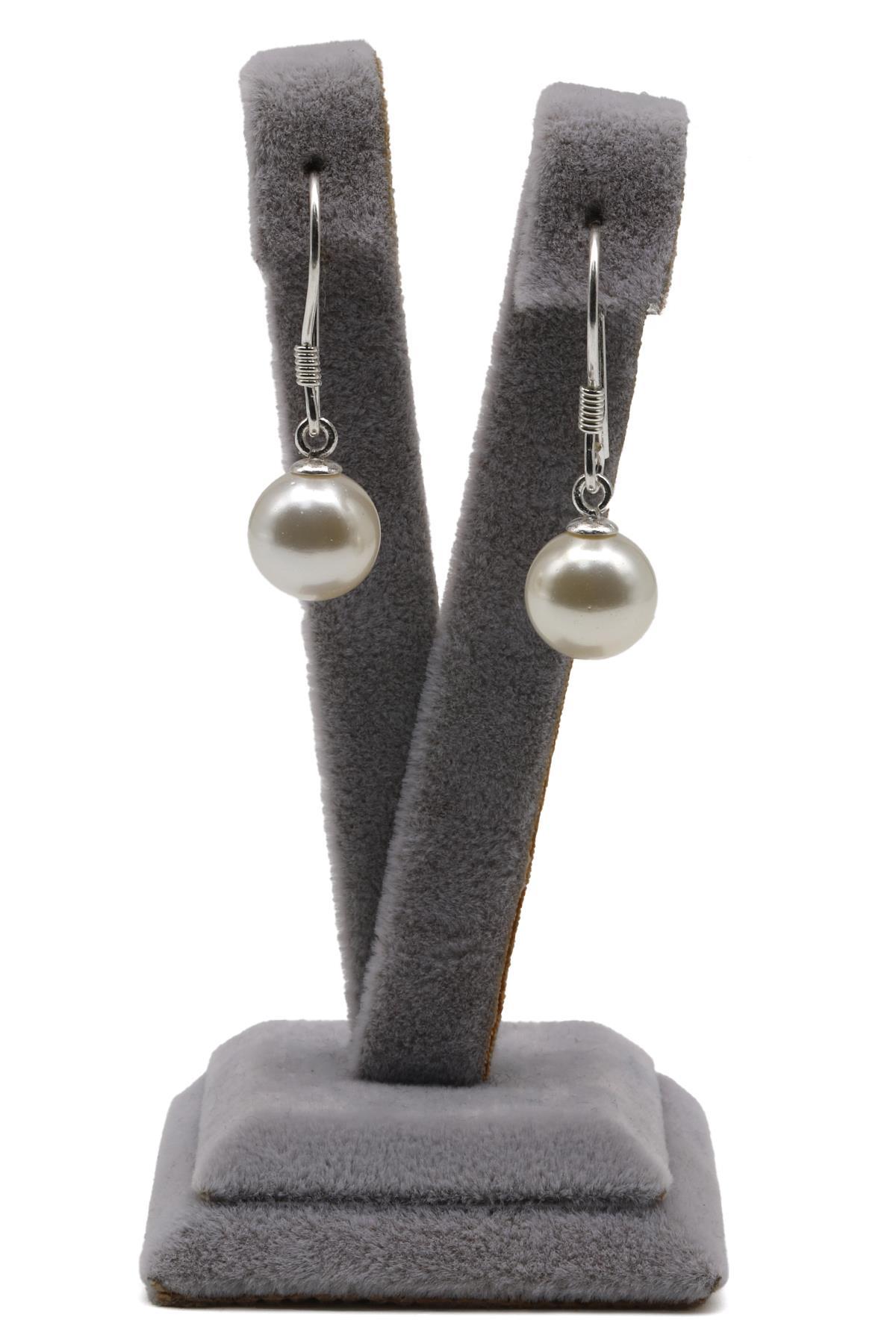 Beyaz Renkli Mayorka İnci Doğal Taş 925 Ayar Gümüş Küpe