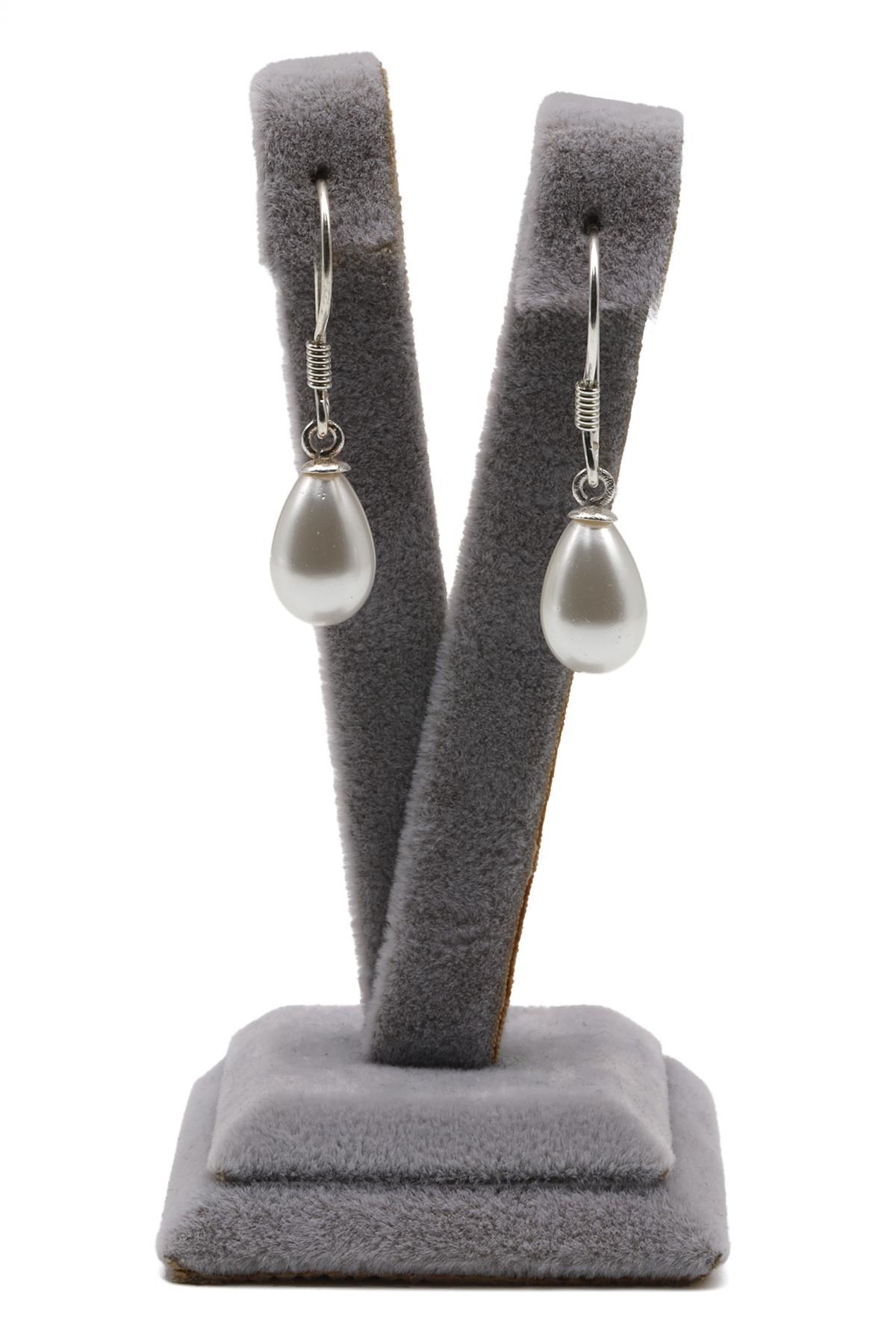 Beyaz Renkli Mayorka İnci Doğal Taş 925 Ayar Gümüş Küpe