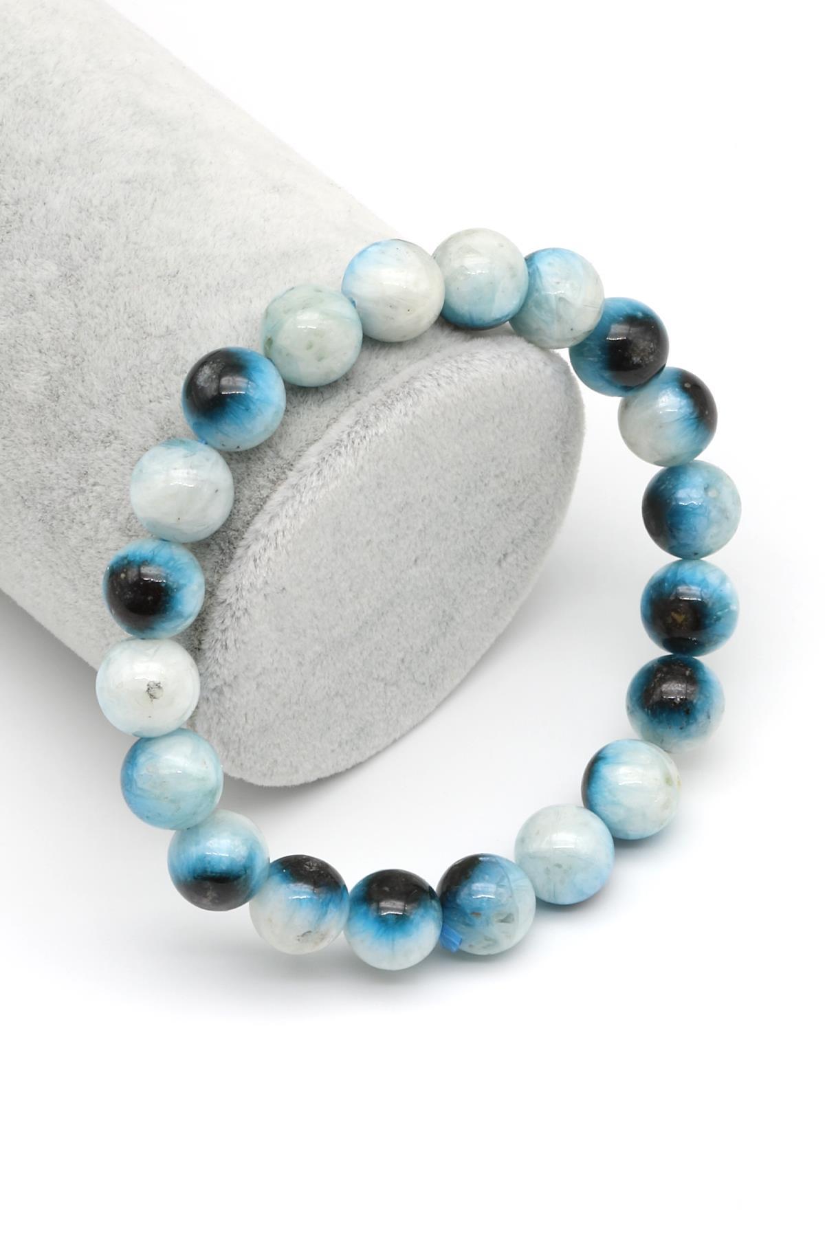 Blue Ice Glaserit Doğal Taş Bileklik 10 mm Küre Kesim
