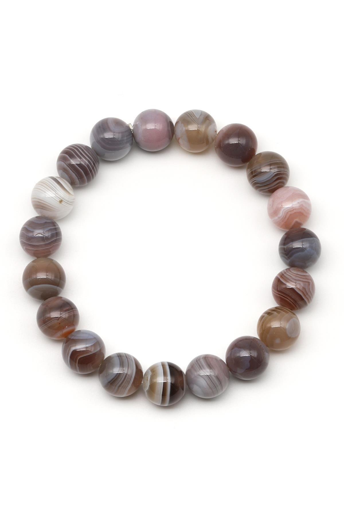 Botswana Akik (A Kalite) Doğal Taş Bileklik 10 mm Küre Kesim