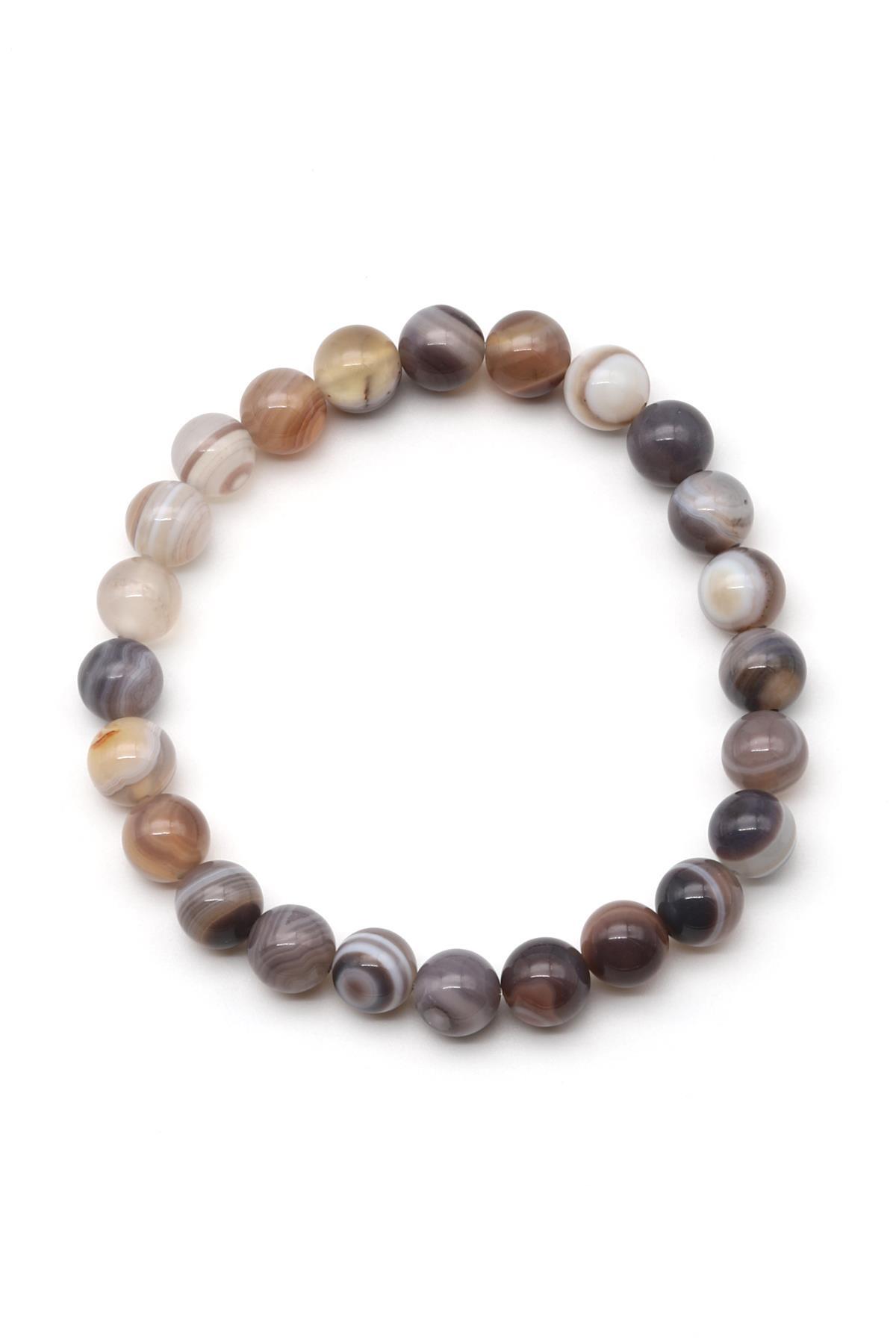 Botswana Akik Doğal Taş Bileklik 8 mm Küre Kesim