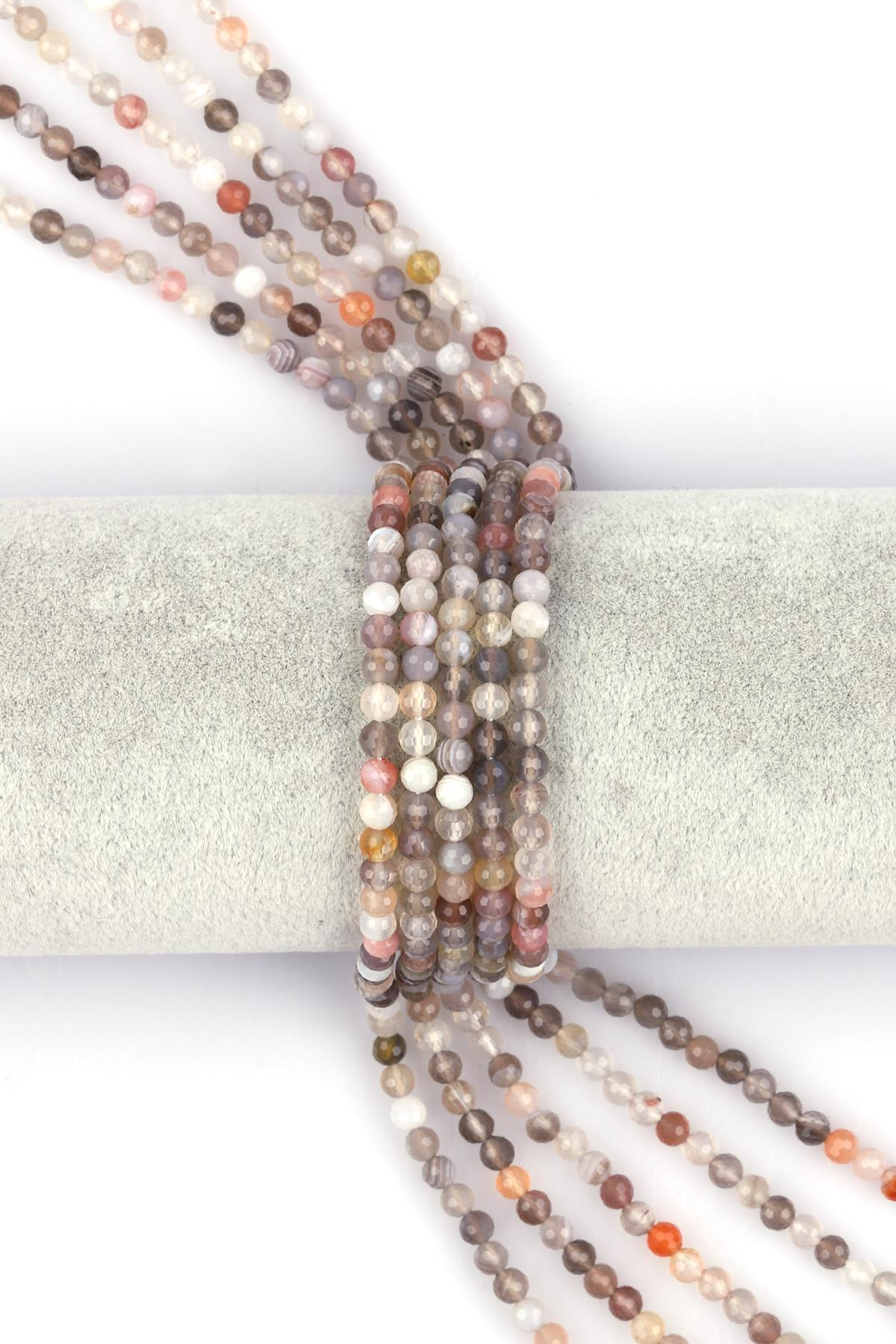 Botswana Akik Doğal Taş Dizi 4 mm Fasetli Küre Kesim