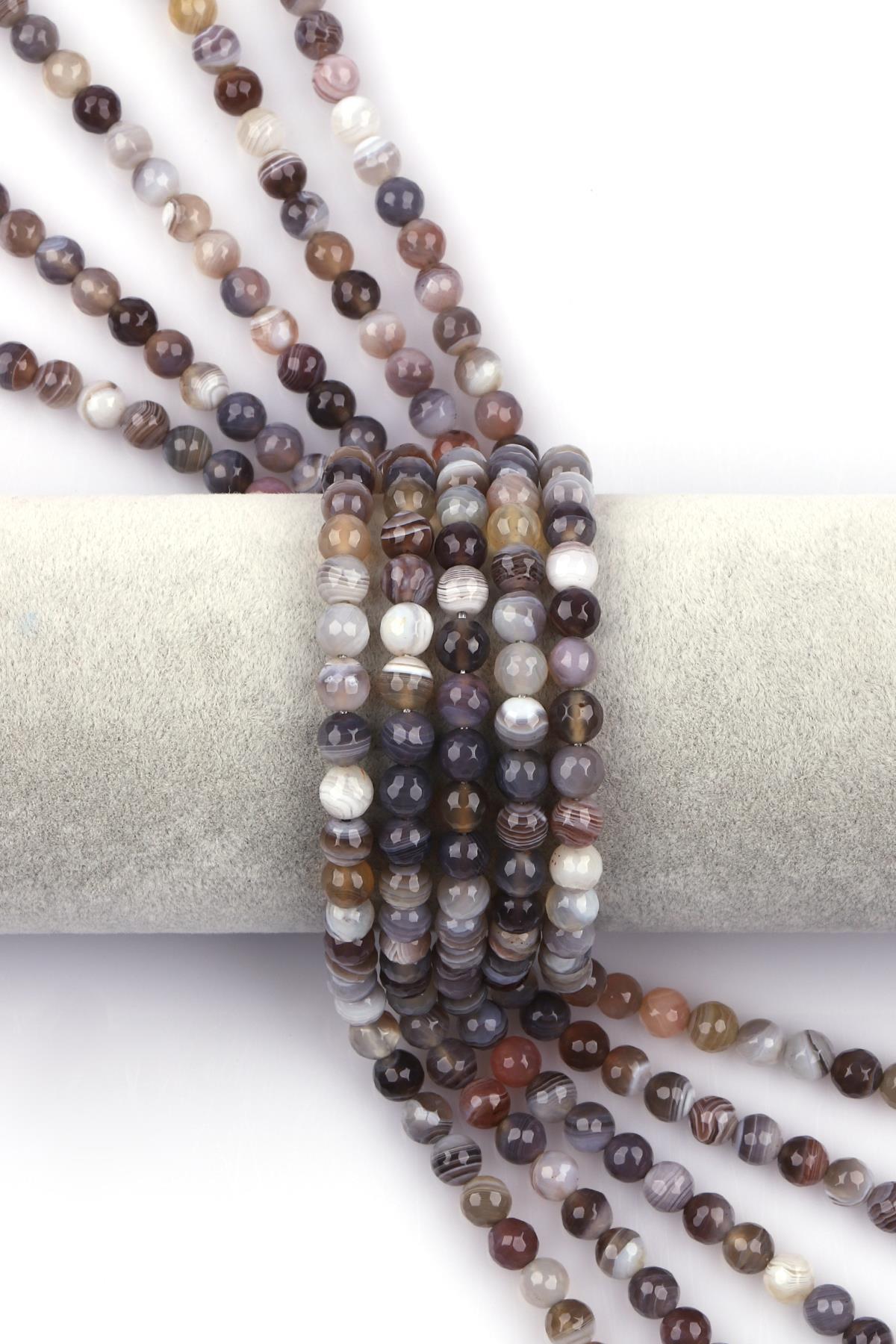 Botswana Akik Doğal Taş Dizi 6 mm Fasetli Küre Kesim