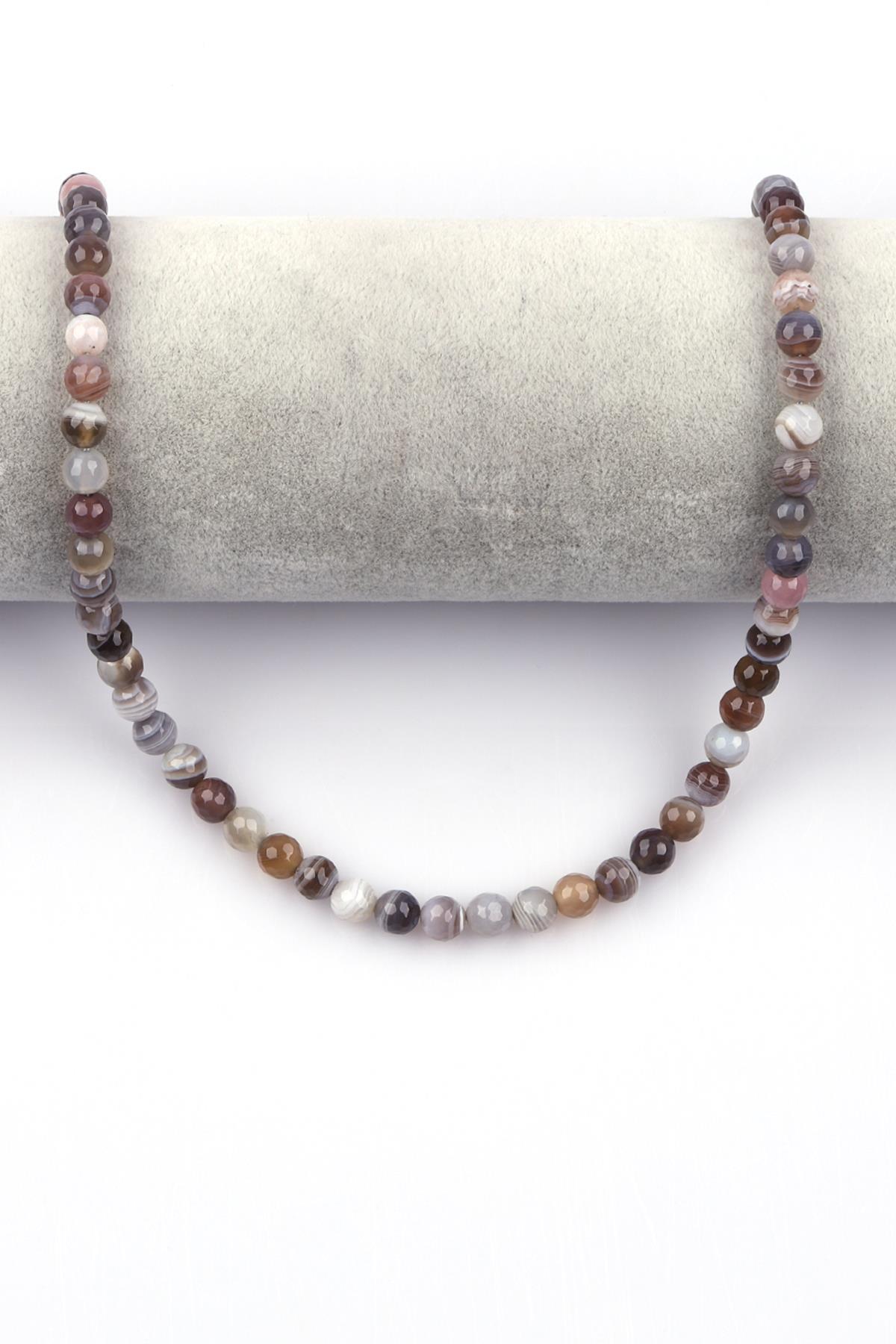 Botswana Akik Doğal Taş Dizi 6 mm Fasetli Küre Kesim