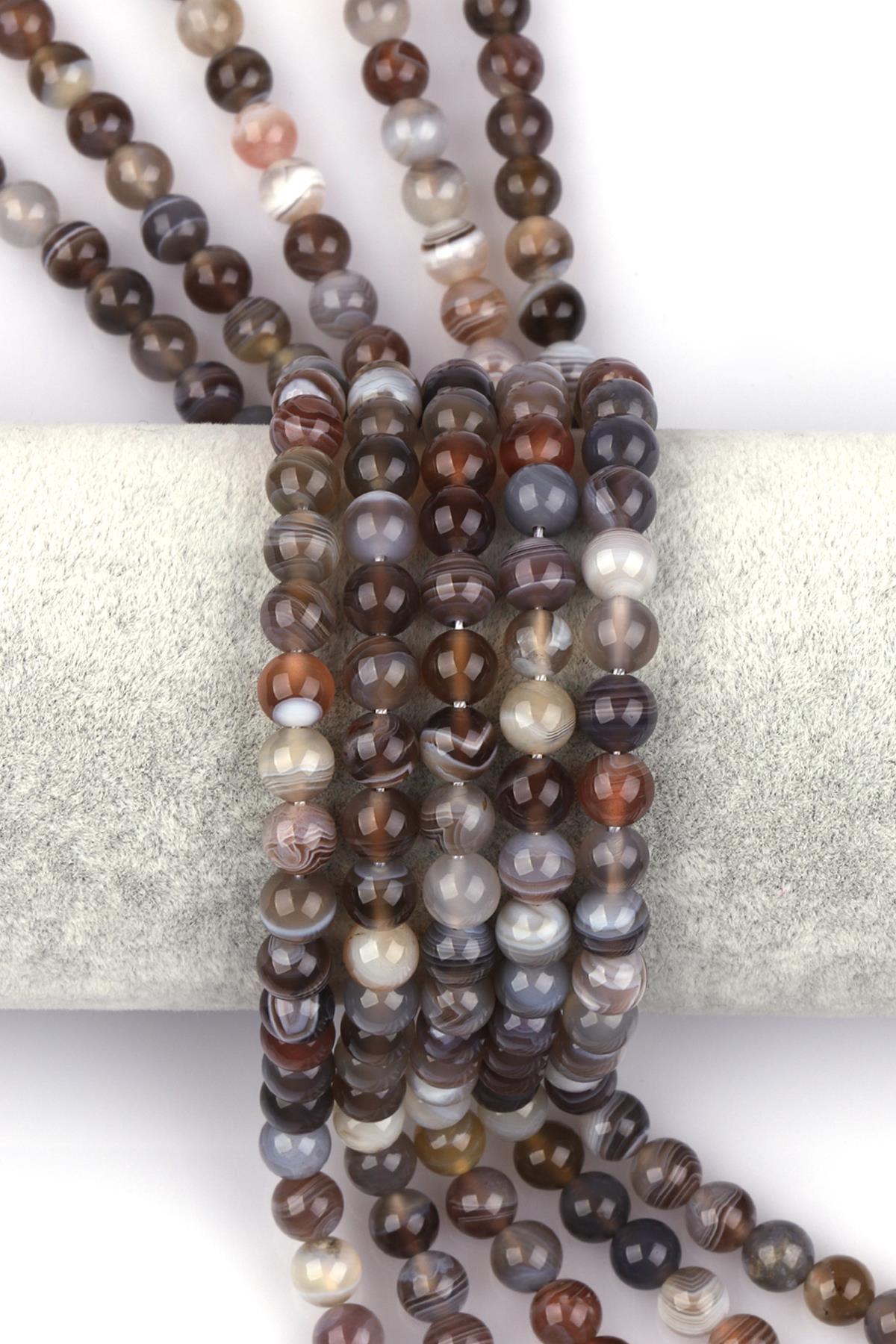 Botswana Akik Doğal Taş Dizi 6 mm Küre Kesim