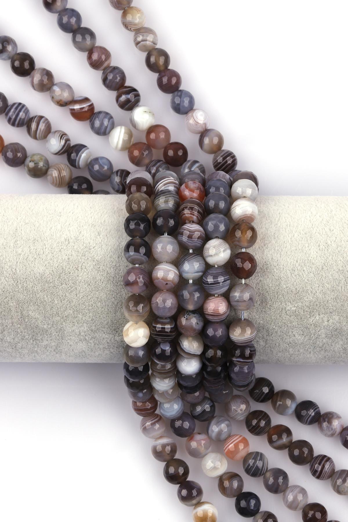 Botswana Akik Doğal Taş Dizi 8 mm Fasetli Küre Kesim