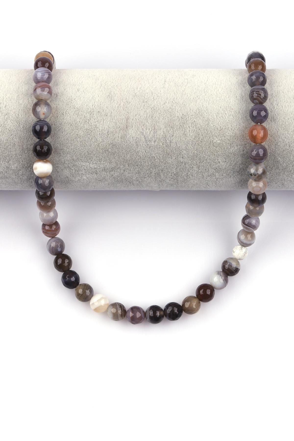 Botswana Akik Doğal Taş Dizi 8 mm Fasetli Küre Kesim