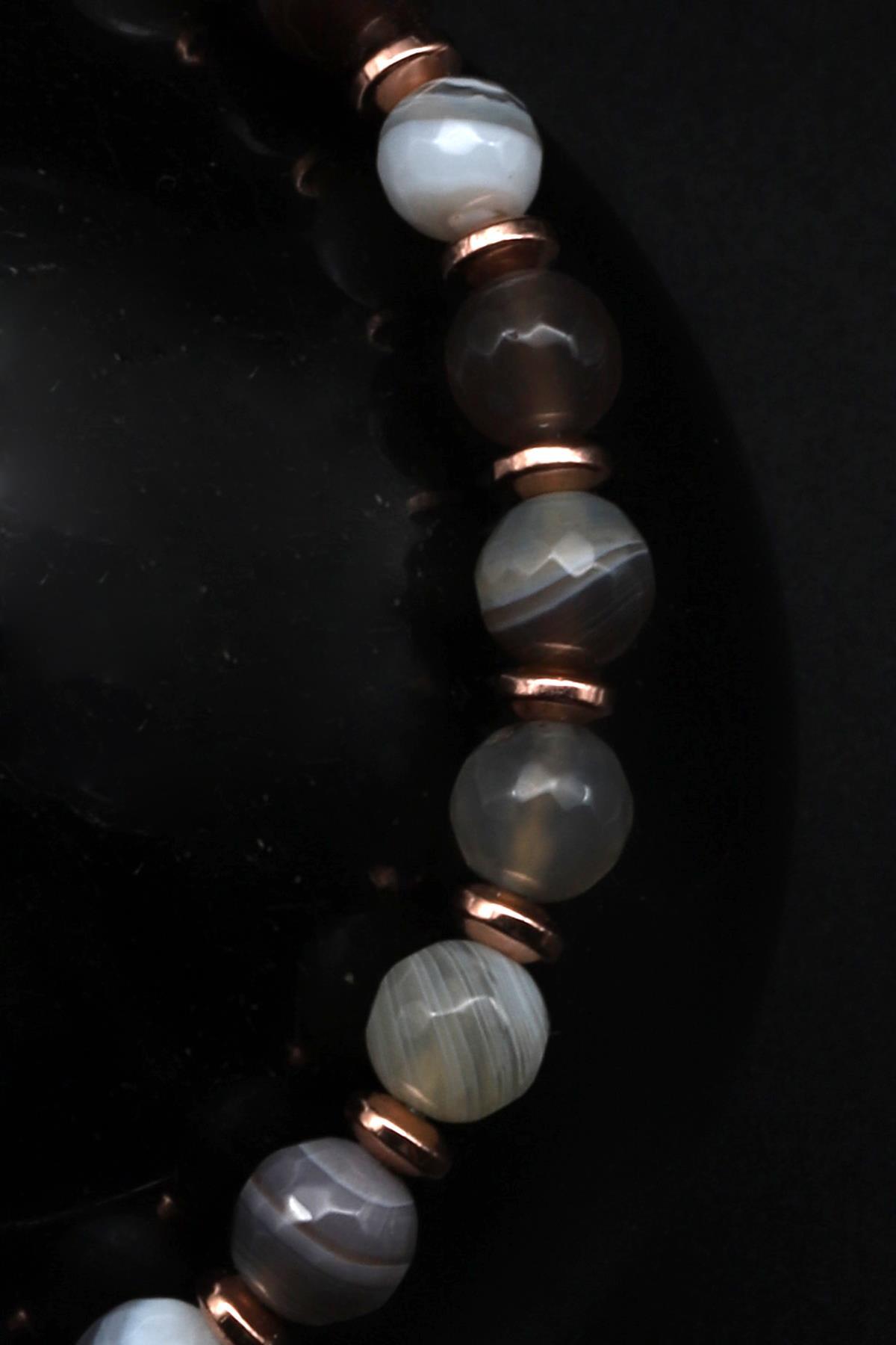 Botswana Akik Doğal Taş Makrome Örme Bileklik Fasetli Kesim