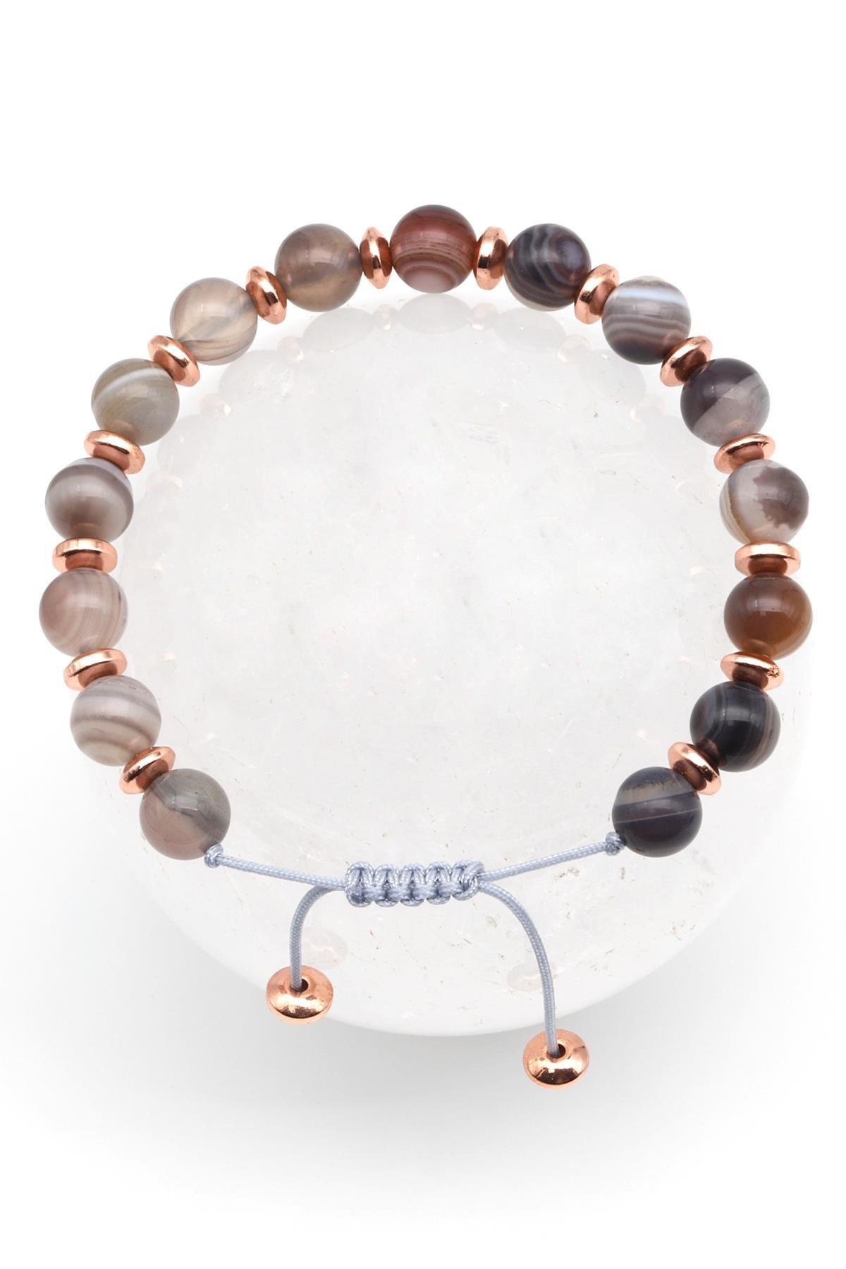 Botswana Akik Doğal Taş Makrome Örme Bileklik Fasetli Kesim