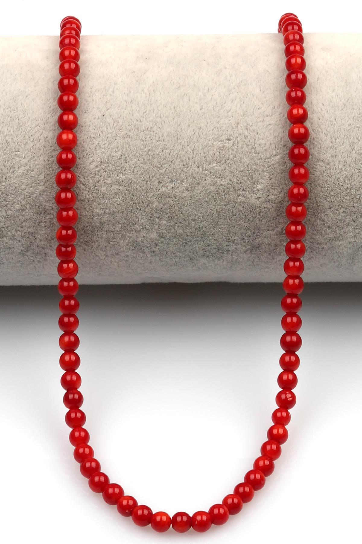 Boyalı Kırmızı Mercan Doğal Taş Dizi 4 mm Küre Kesim