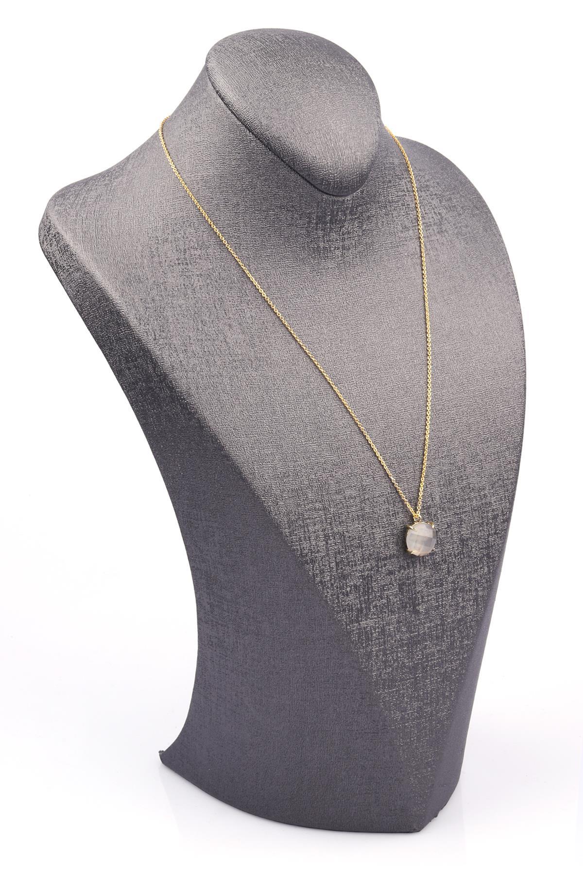 Bulutlu Kuvars Doğal Taş Gold Renkli Kolye