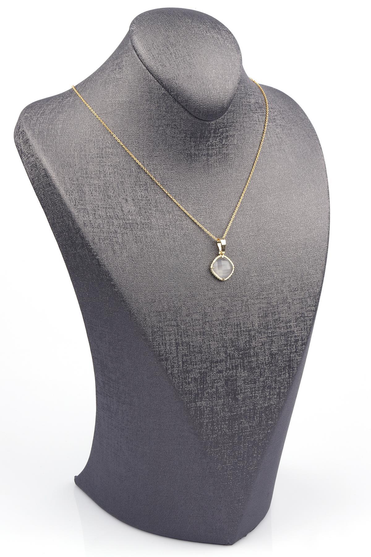 Bulutlu Kuvars Doğal Taş Gold Renkli Kolye