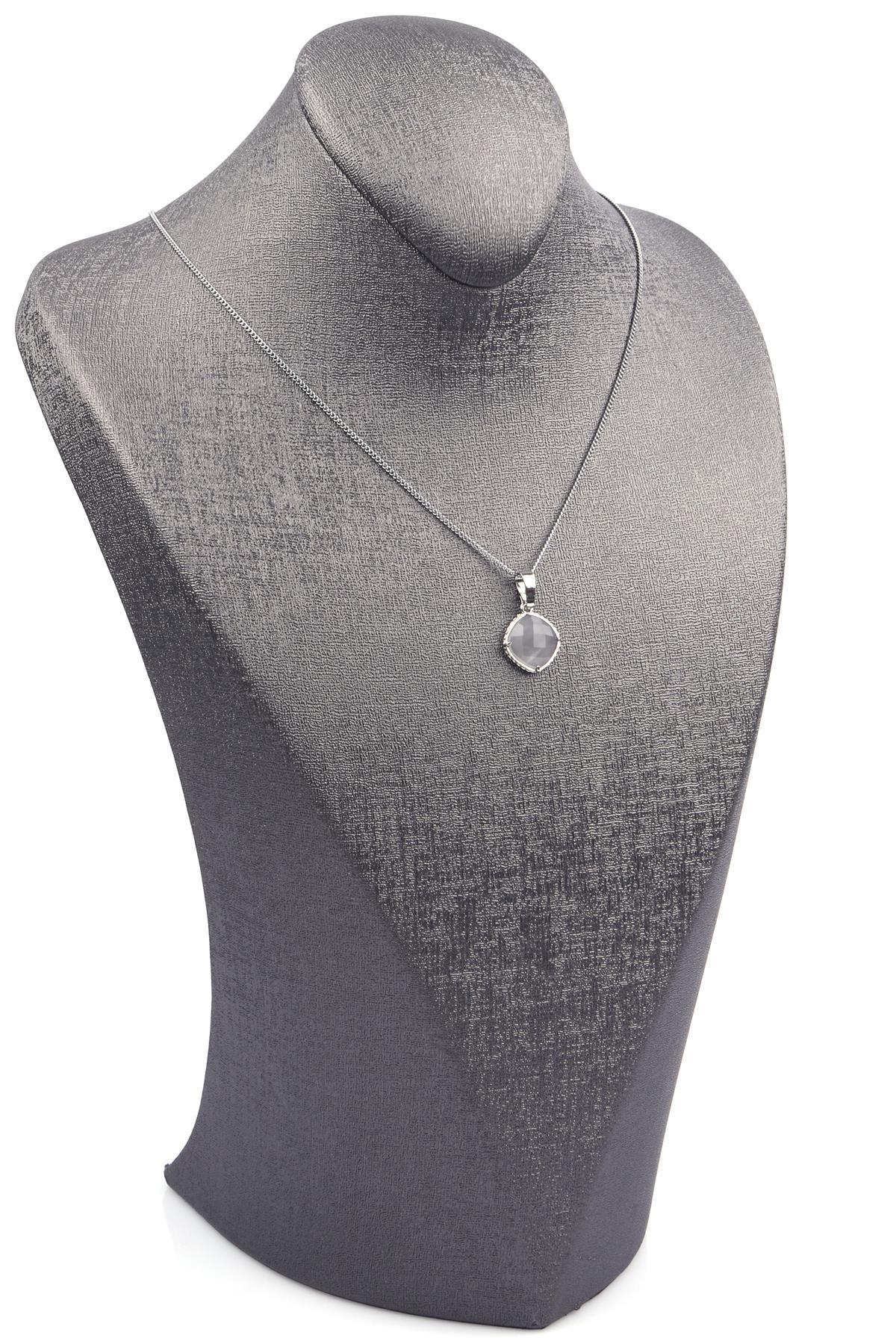 Bulutlu Kuvars Doğal Taş Gümüş Renkli Kolye