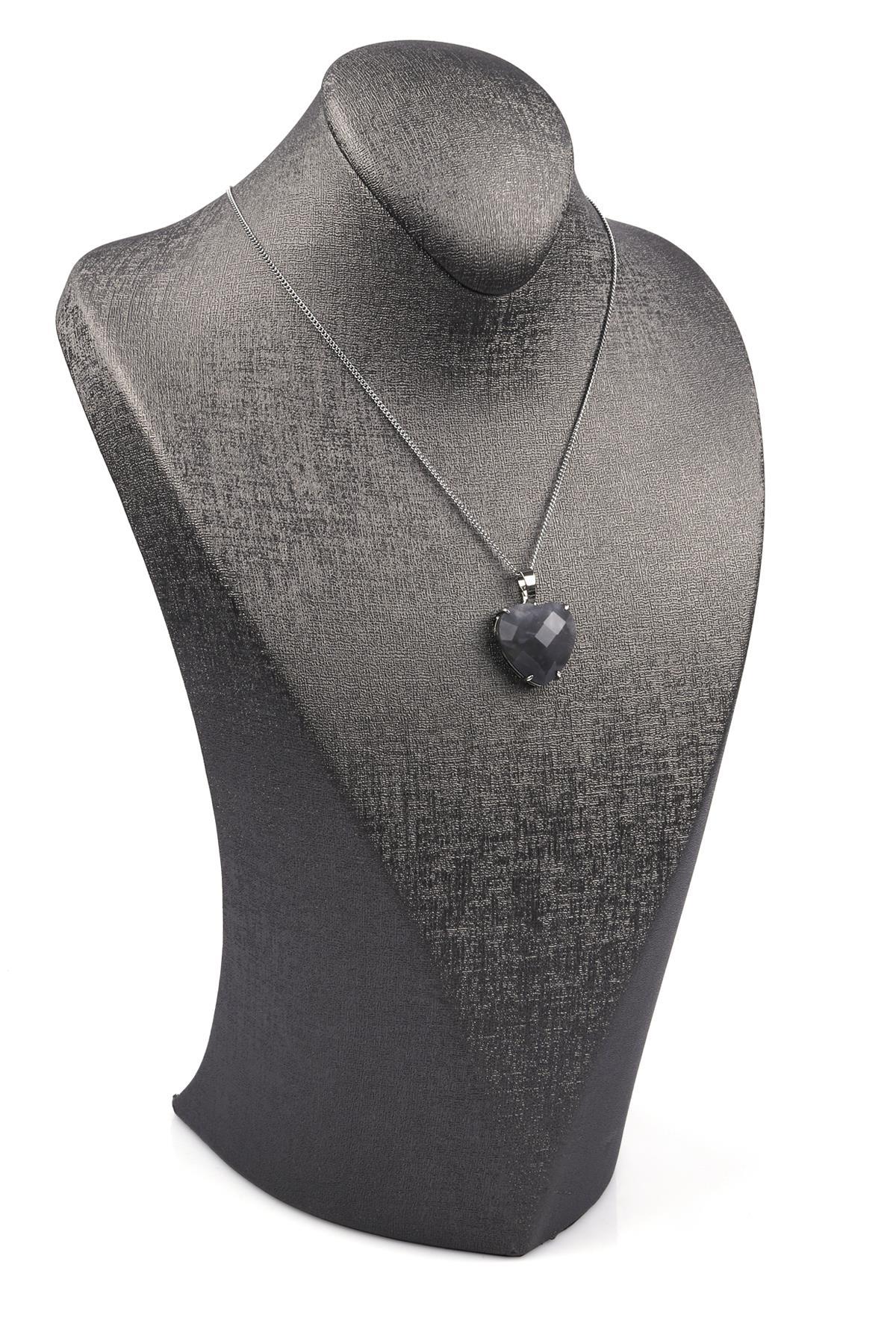 Bulutlu Kuvars Doğal Taş Gümüş Renkli Kolye