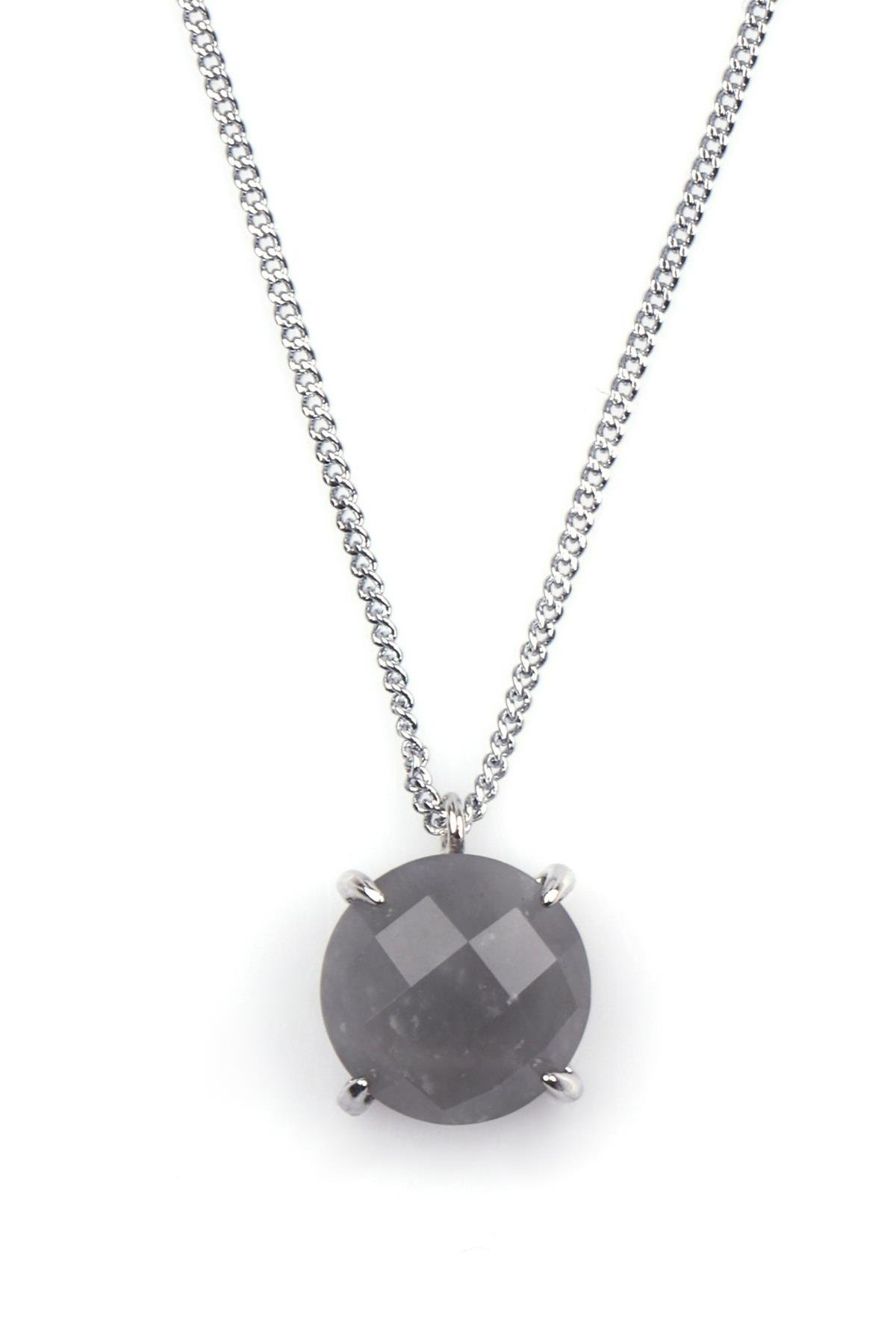 Bulutlu Kuvars Doğal Taş Gümüş Renkli Kolye