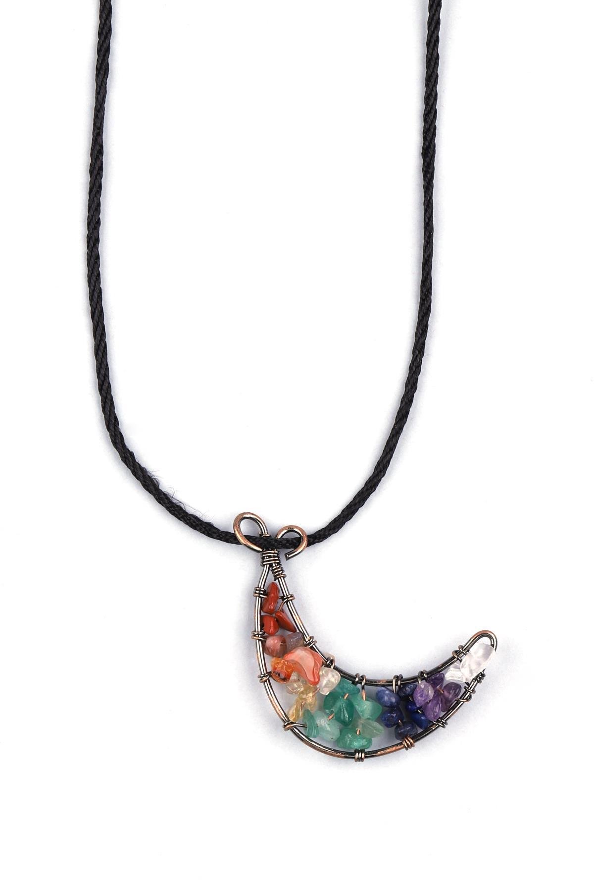 Çakra Doğal Taş Siyah İpli Kolye