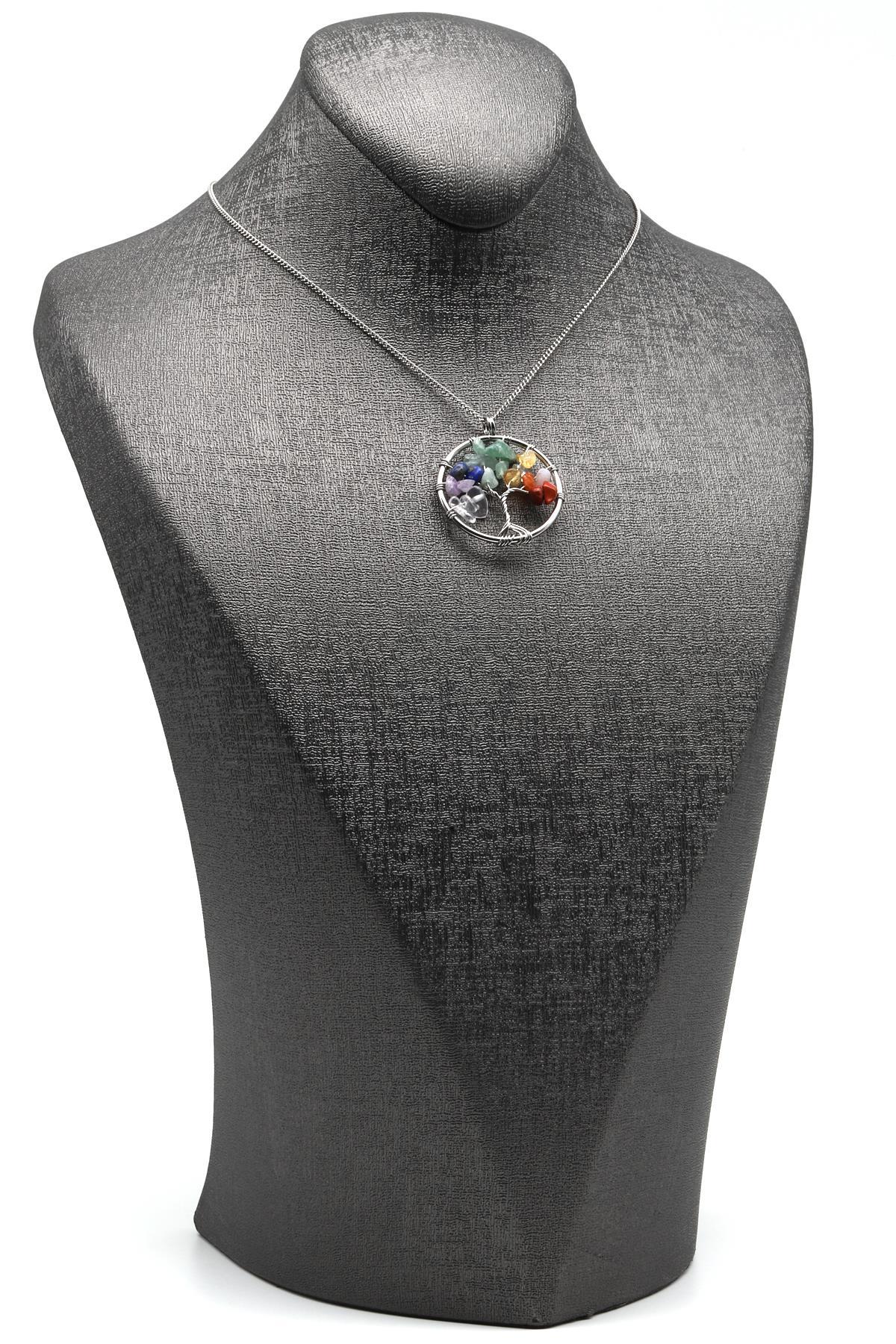 Çakra Doğal Taş Tel Sarmalı Hayat Ağacı Kolye