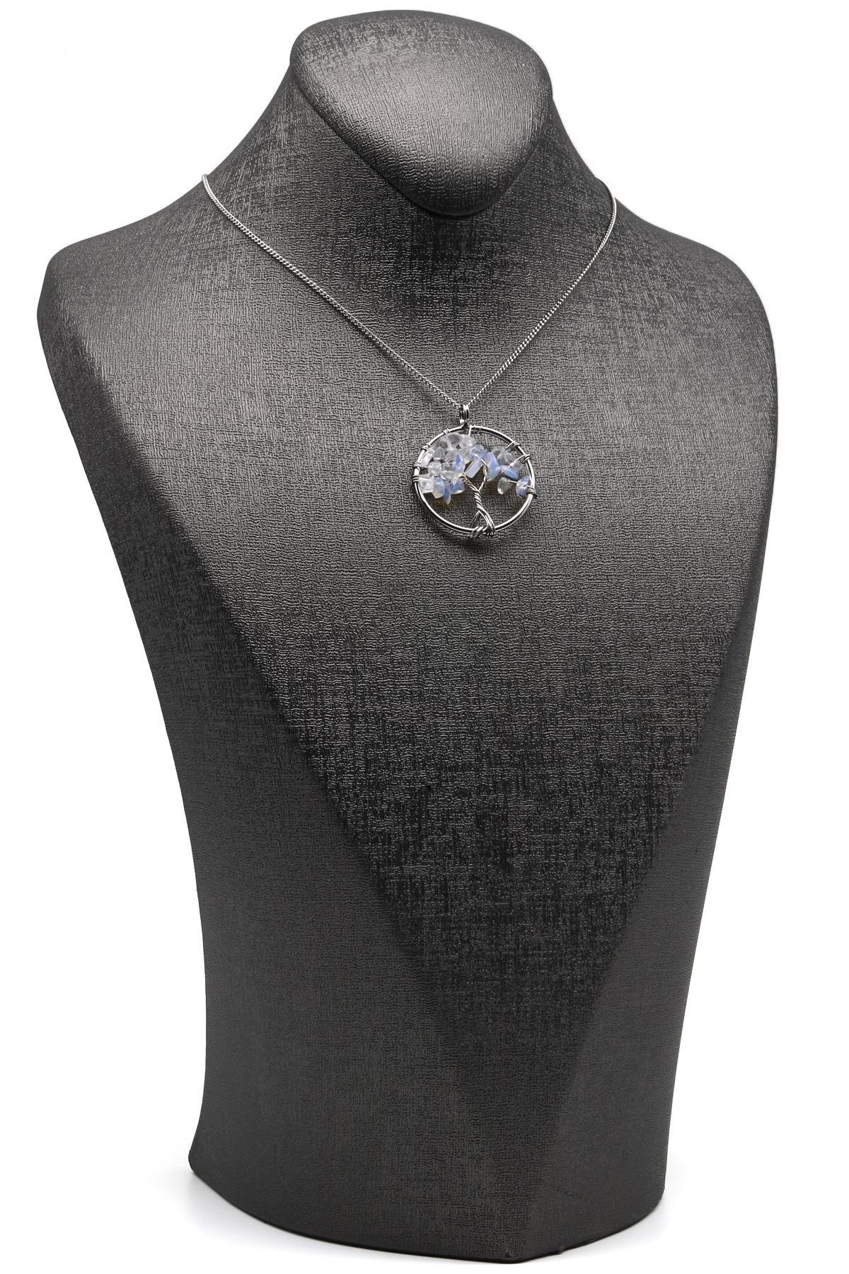 Cam Opal Doğal Taş Tel Sarmalı Hayat Ağacı Kolye