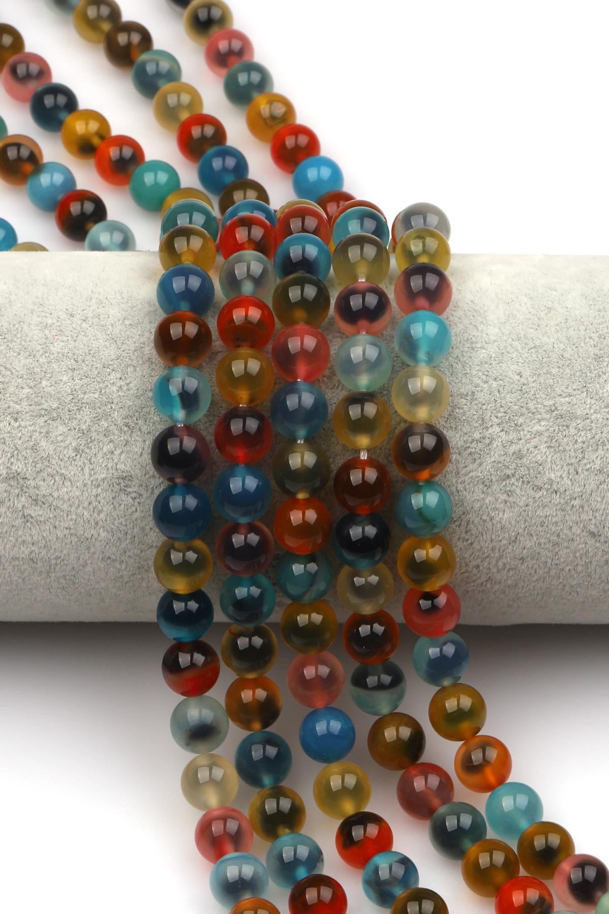Candy Agate Doğal Taş Dizi 8 mm Küre Kesim