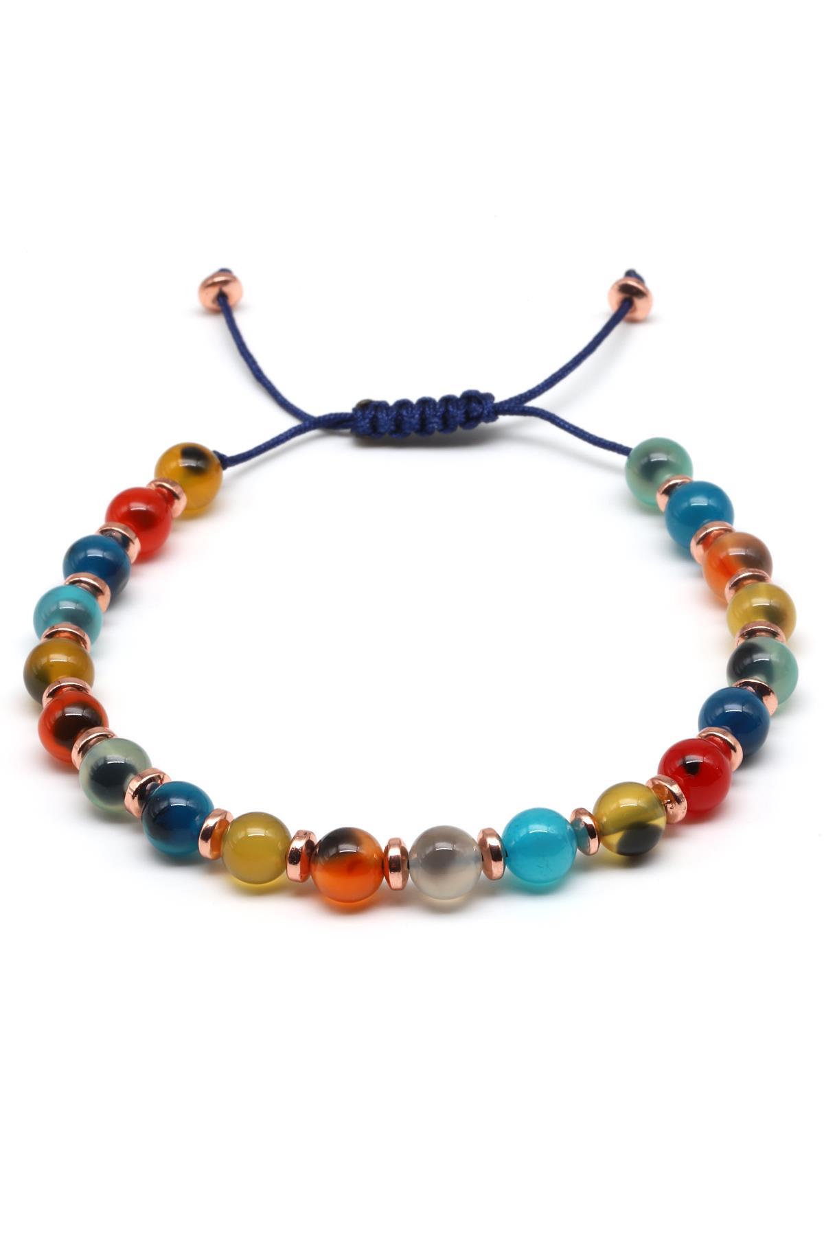 Candy Akik Doğal Taş Makrome Örme Bileklik Küre Kesim