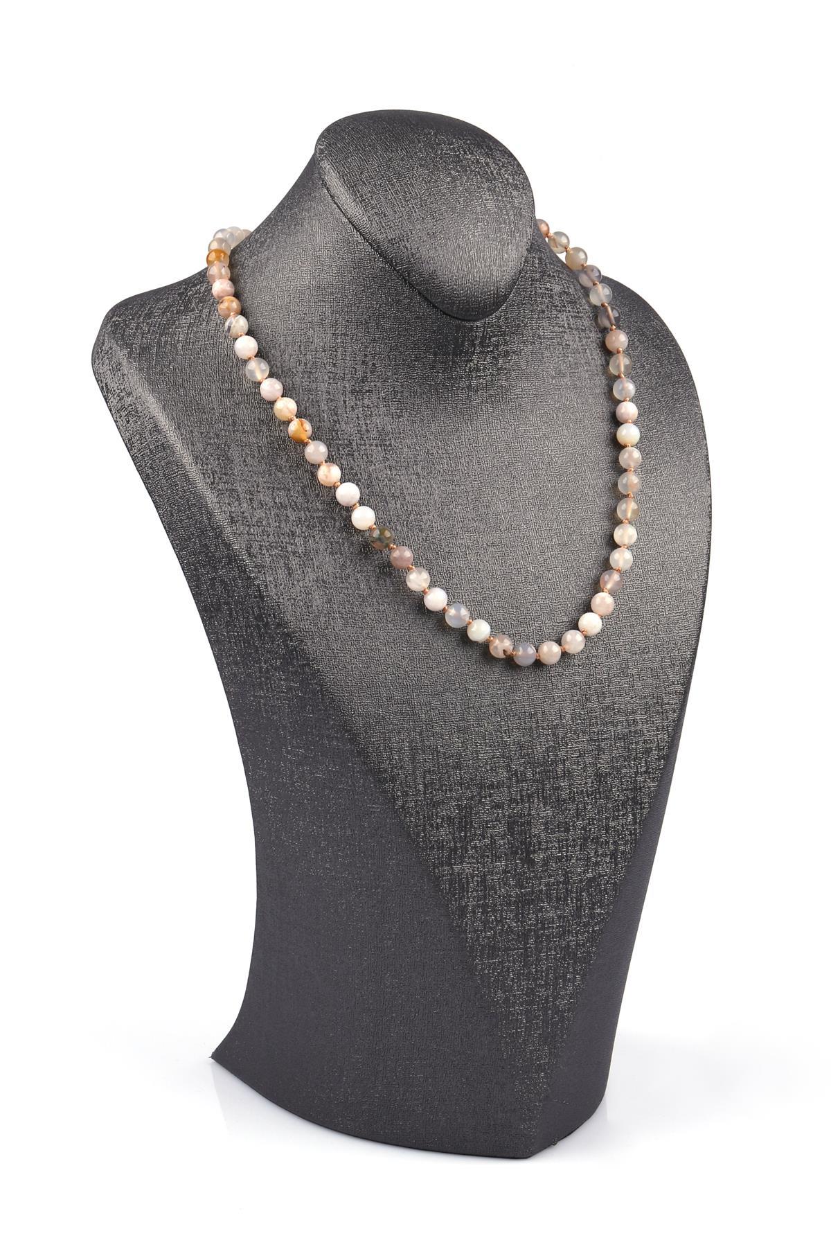 Çiçek Akik Doğal Taş 6 mm Düğümlü Kolye