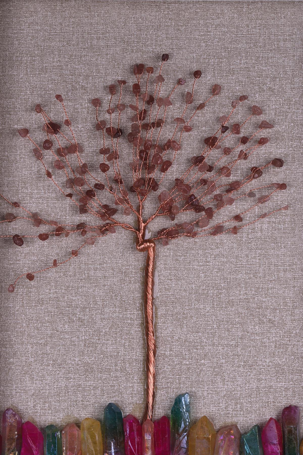 Çilek Kuvars - Aura Kuvars Doğal Taş Ağaç Tablo