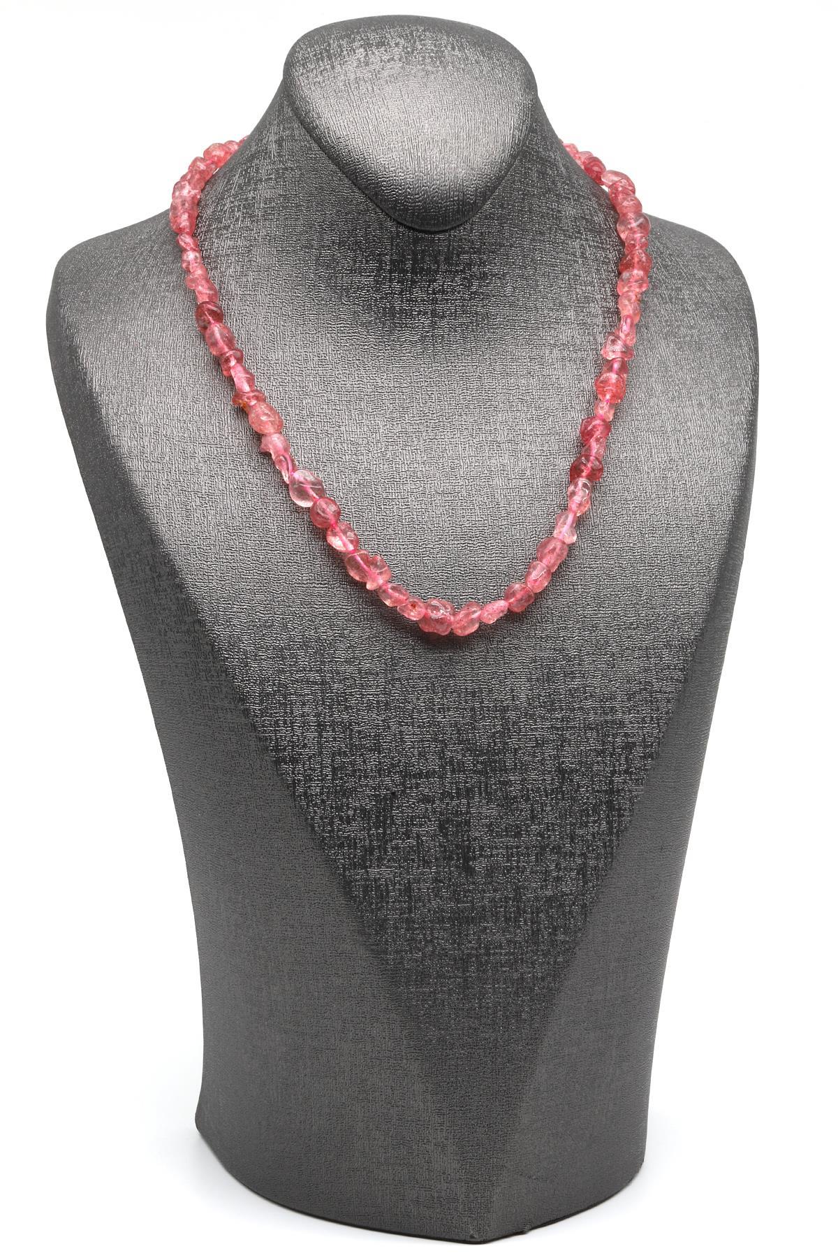 Çilek Kuvars ( Çelik Klipsli ) Doğal Taş Kolye Mercimek Kesim