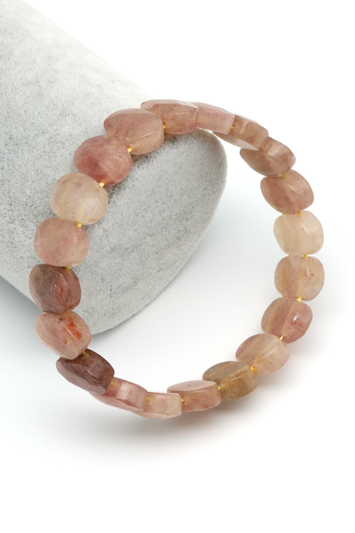 Çilek Kuvars Doğal Taş Bileklik 10 x 14 mm Özel Kesim