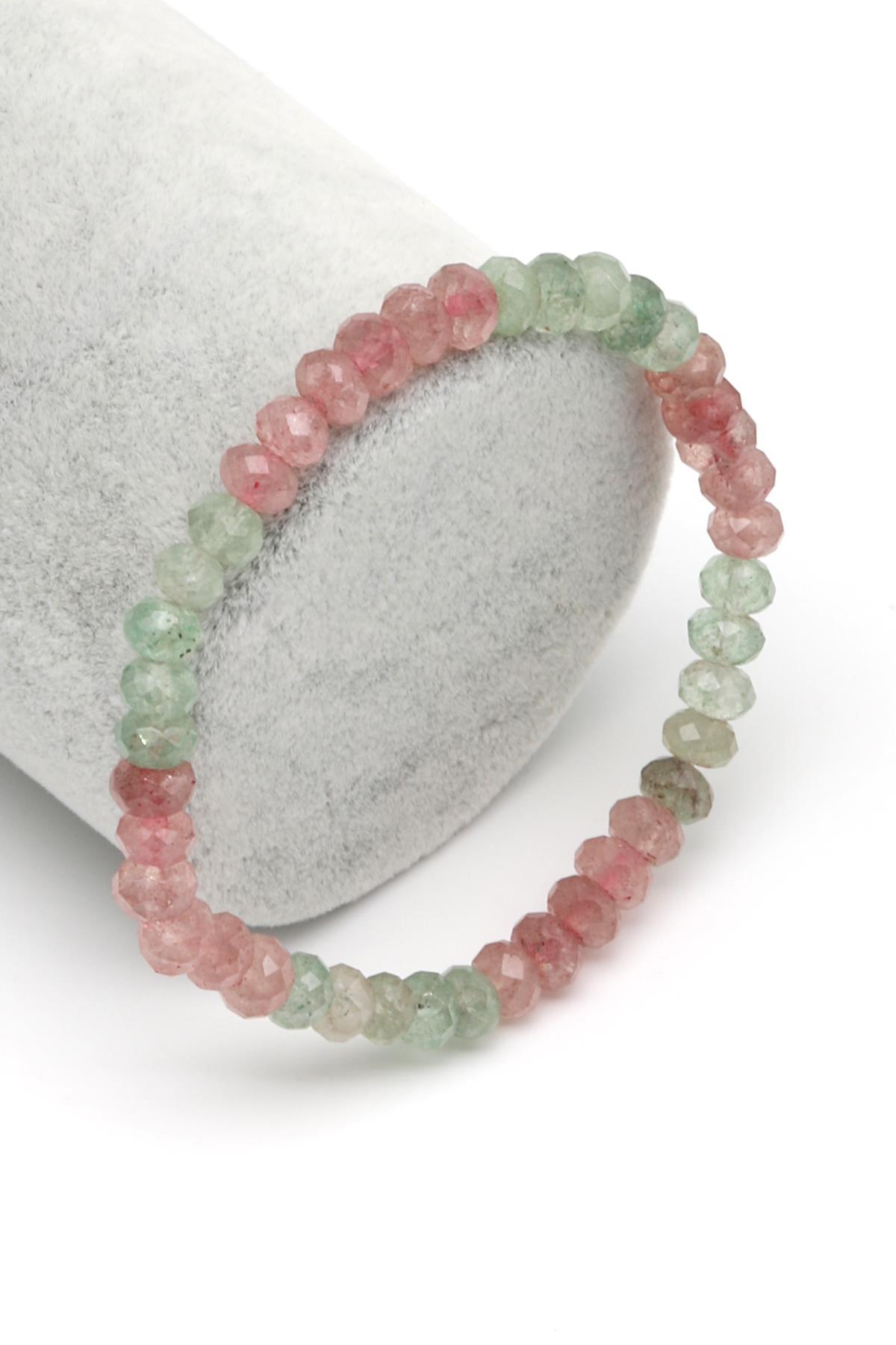 Çilek Kuvars Doğal Taş Bileklik 4 x 6 mm Rondel Kesim