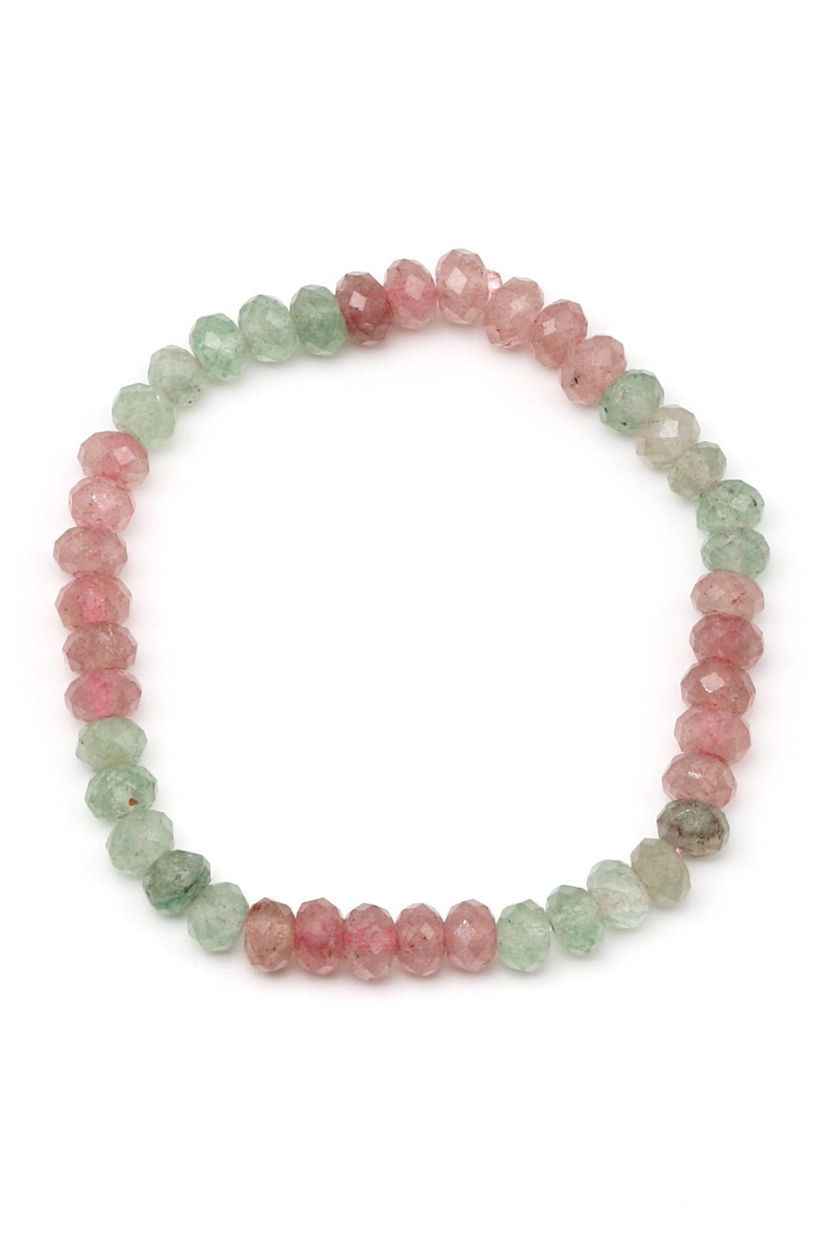 Çilek Kuvars Doğal Taş Bileklik 4 x 6 mm Rondel Kesim