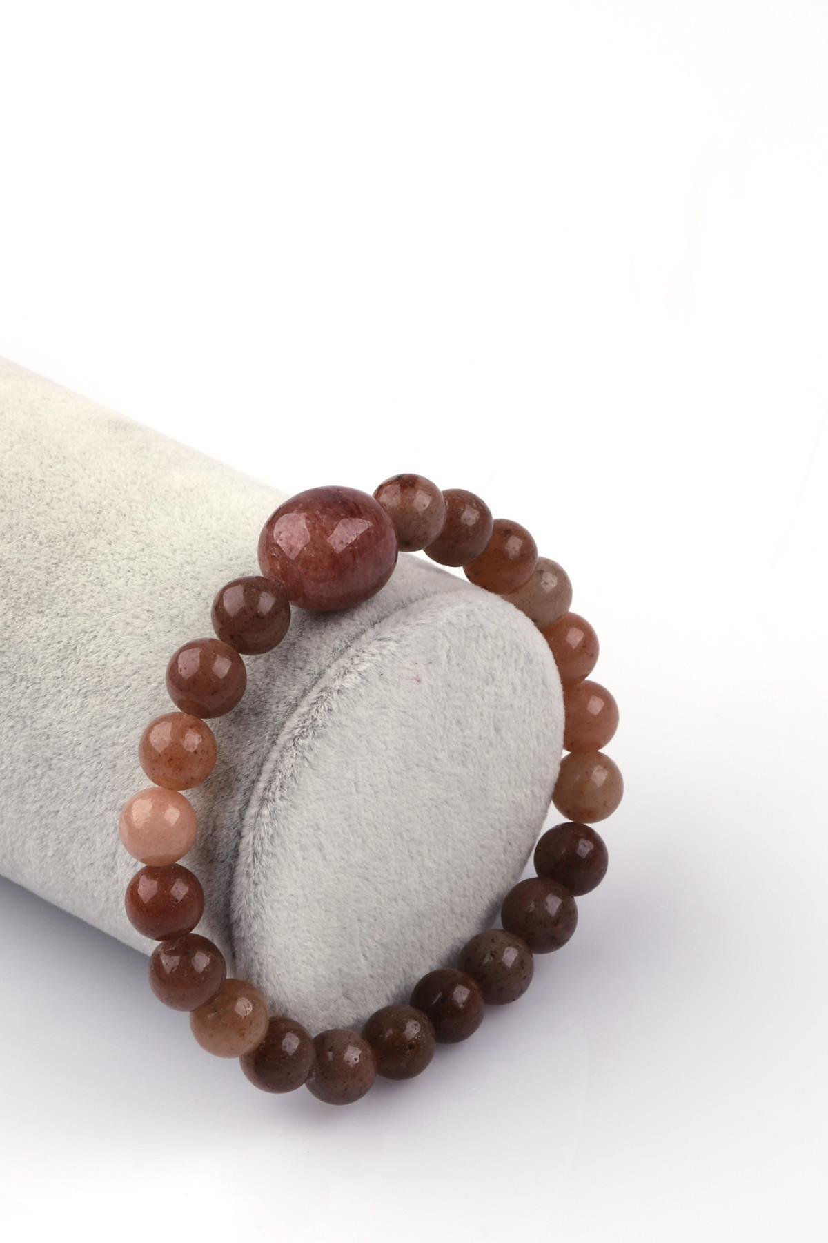 Çilek Kuvars Doğal Taş Bileklik 8mm Küre Kesim