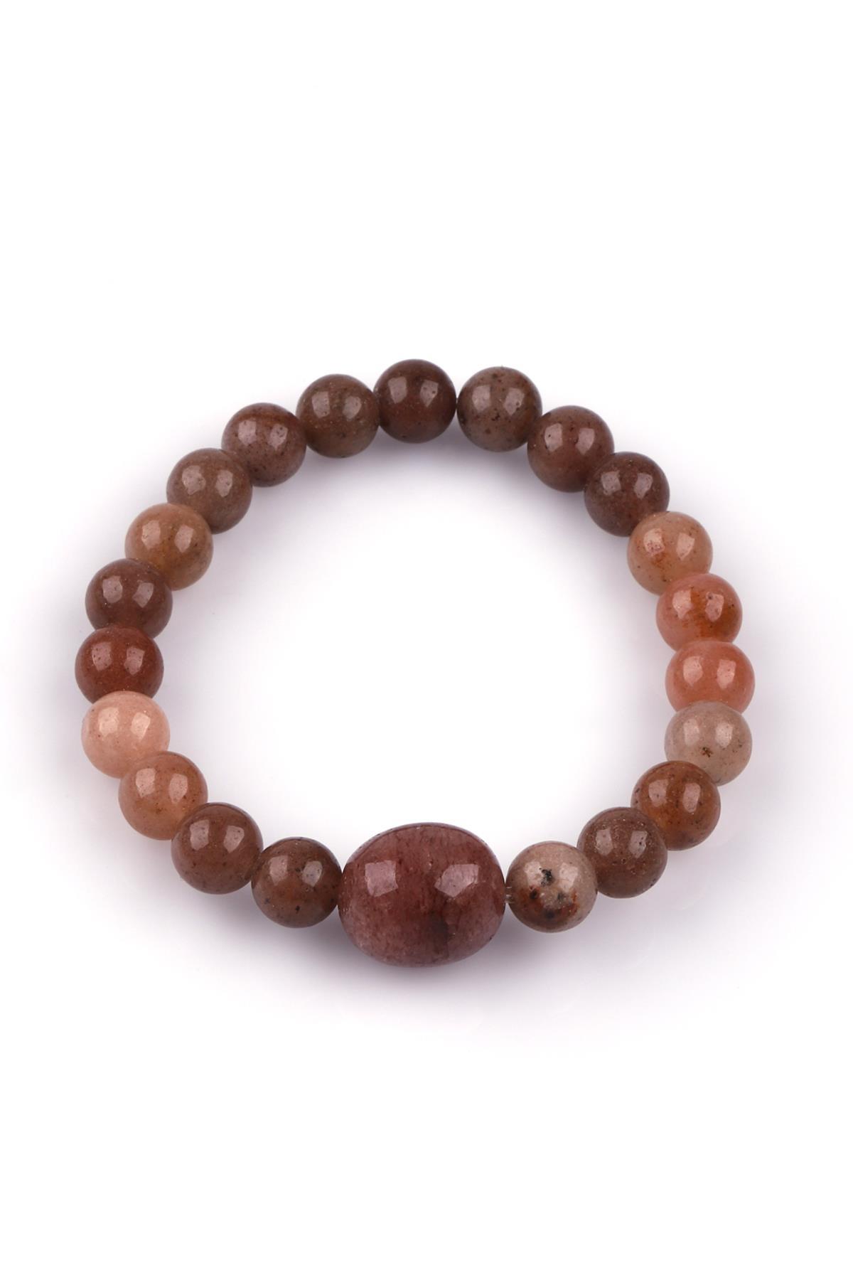 Çilek Kuvars Doğal Taş Bileklik 8mm Küre Kesim