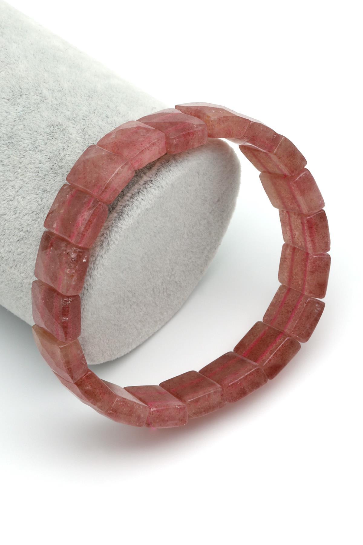 Çilek Kuvars Doğal Taş Bileklik 9 x 12 mm Özel Kesim