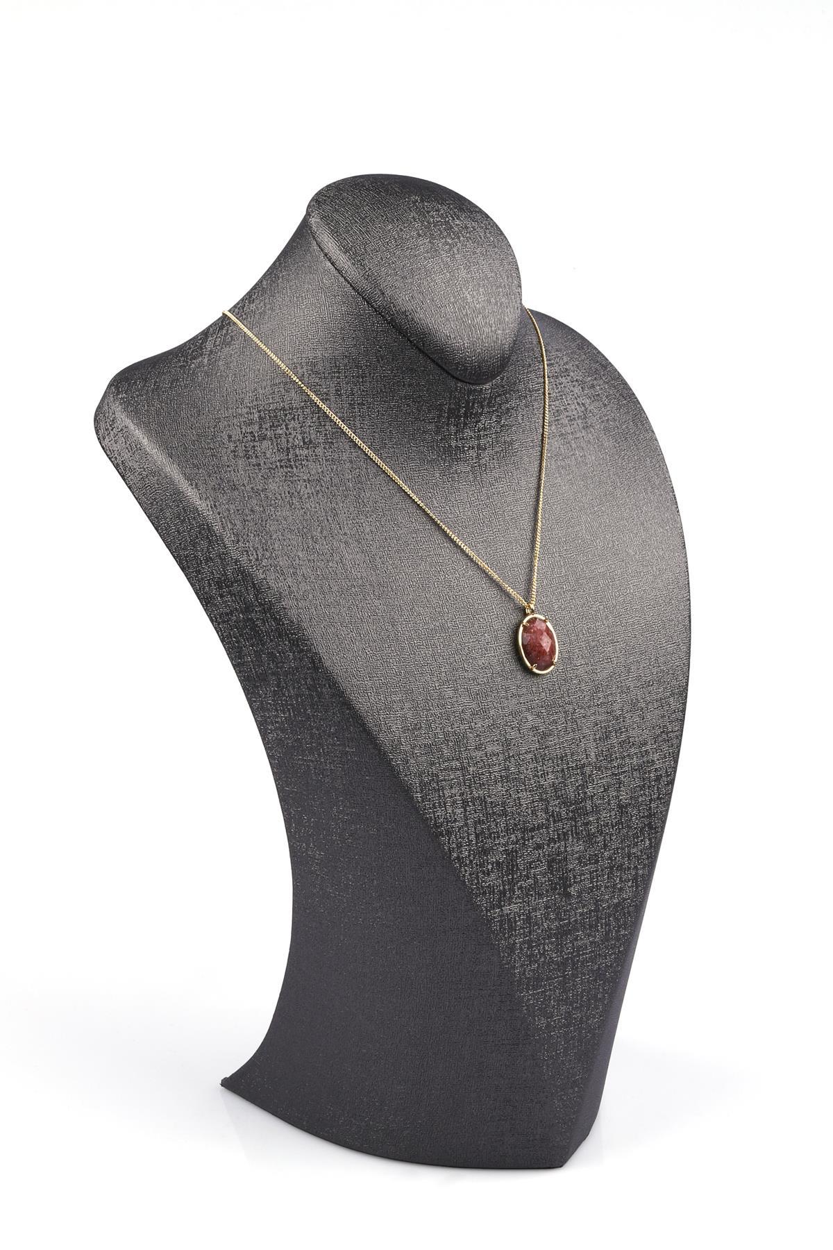 Çilek Kuvars Doğal Taş Gold Renkli Kolye