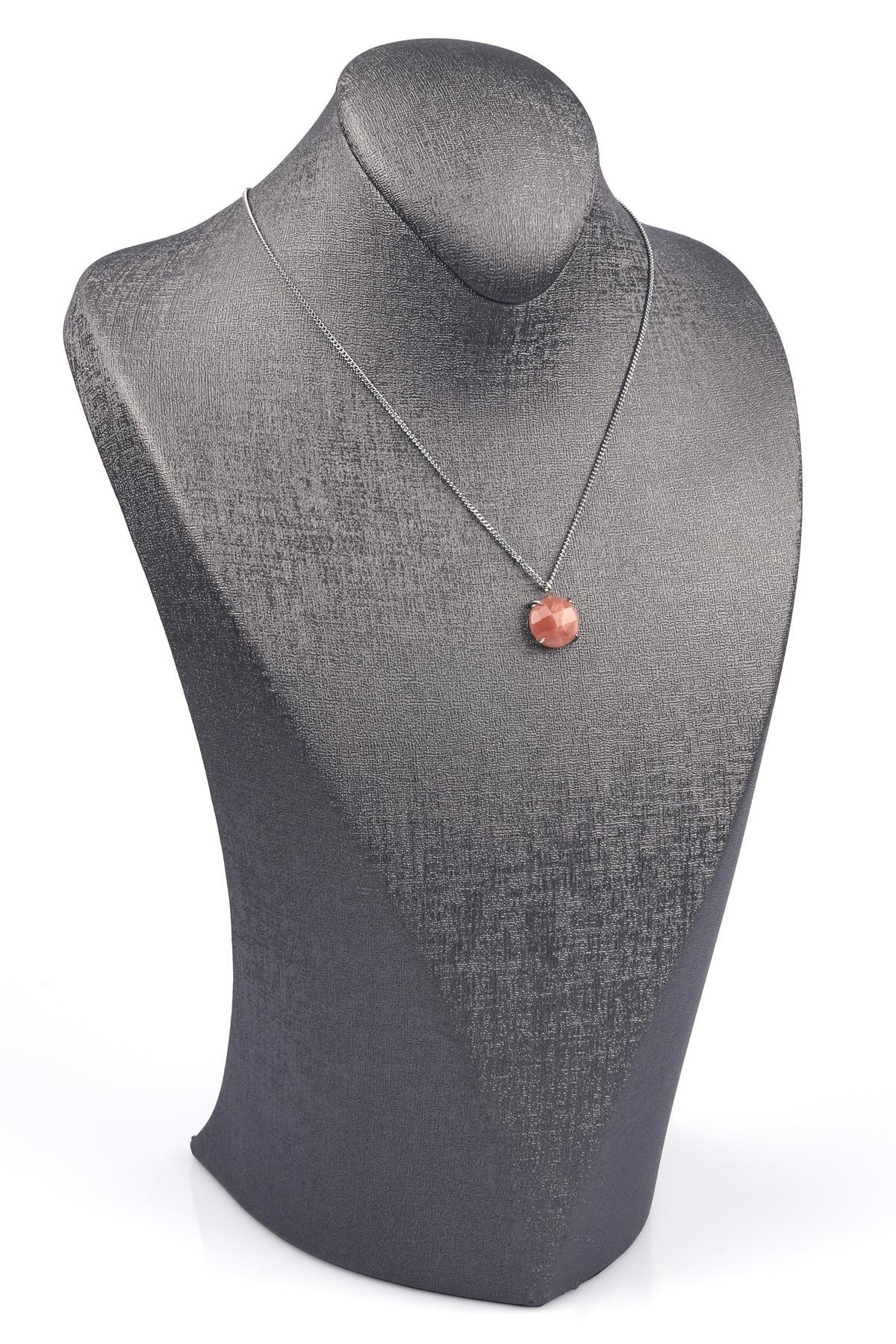 Çilek Kuvars Doğal Taş Gümüş Renkli Kolye