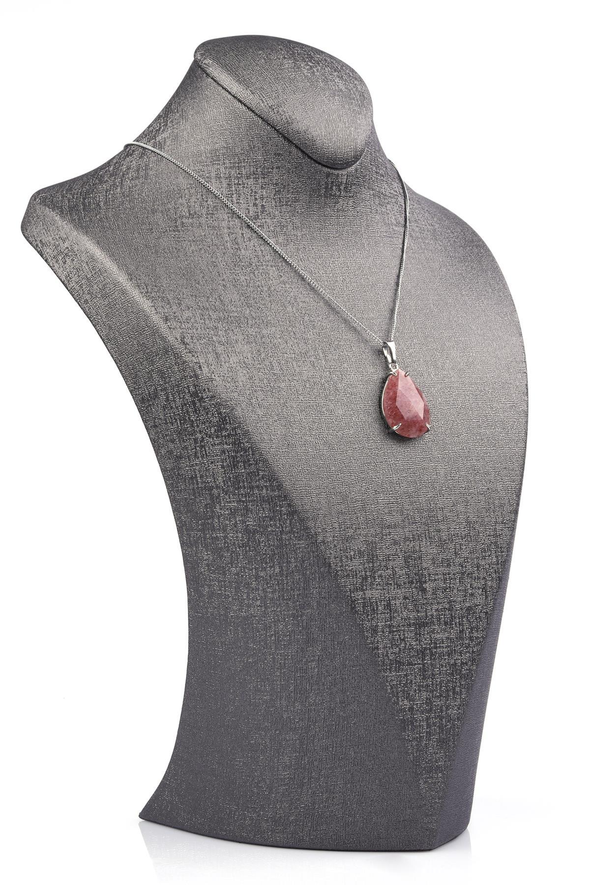 Çilek Kuvars Doğal Taş Kolye 