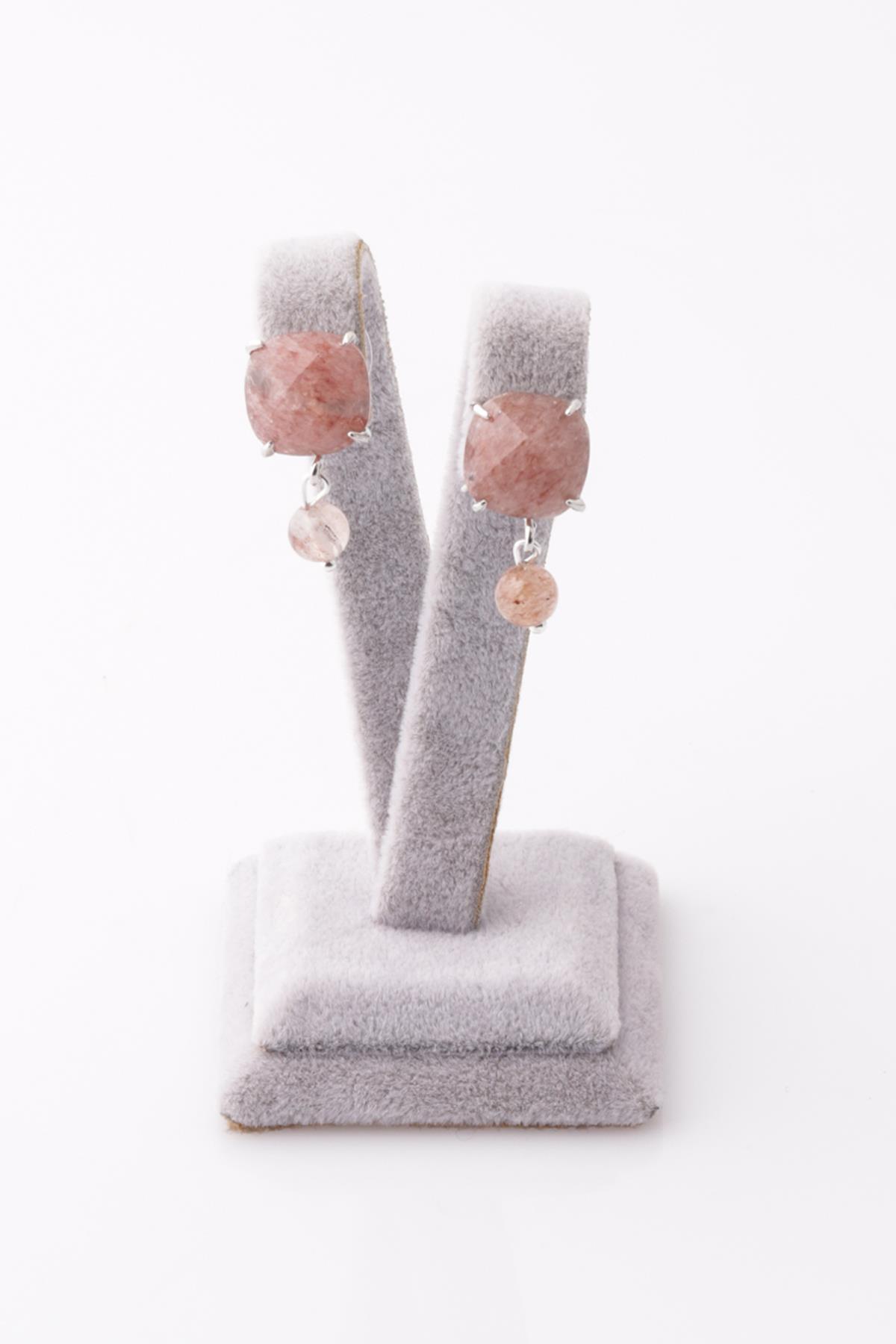 Çilek Kuvars Doğal Taş Küpe