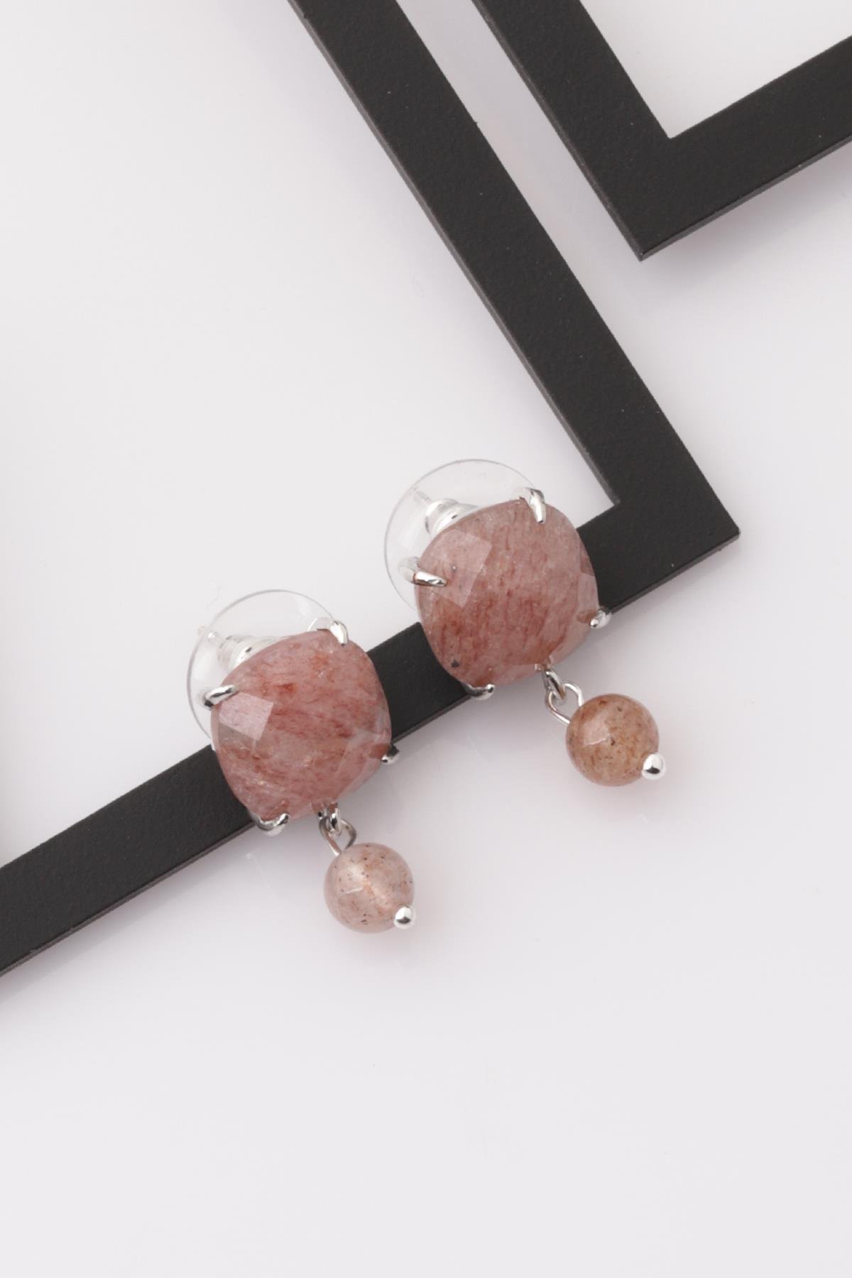 Çilek Kuvars Doğal Taş Küpe