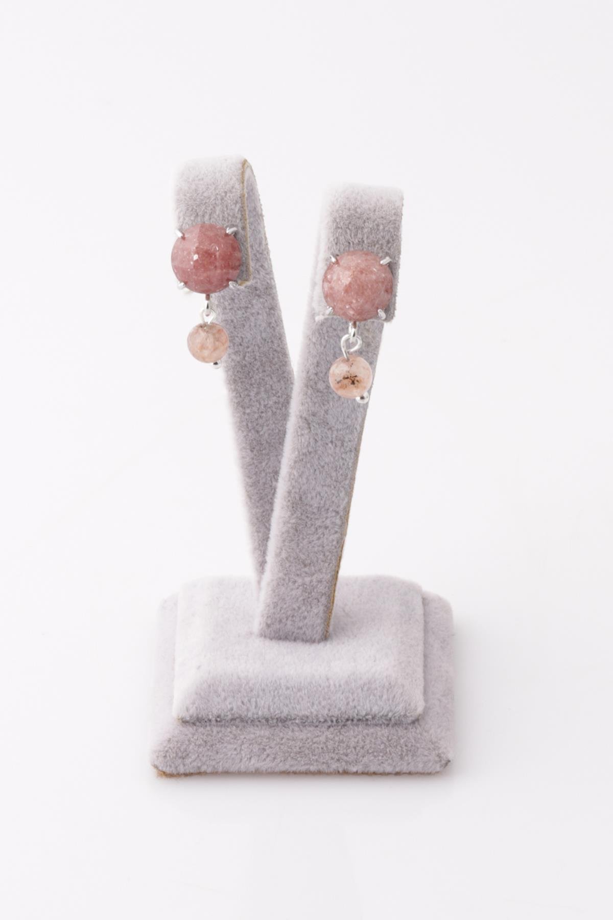 Çilek Kuvars Doğal Taş Küpe