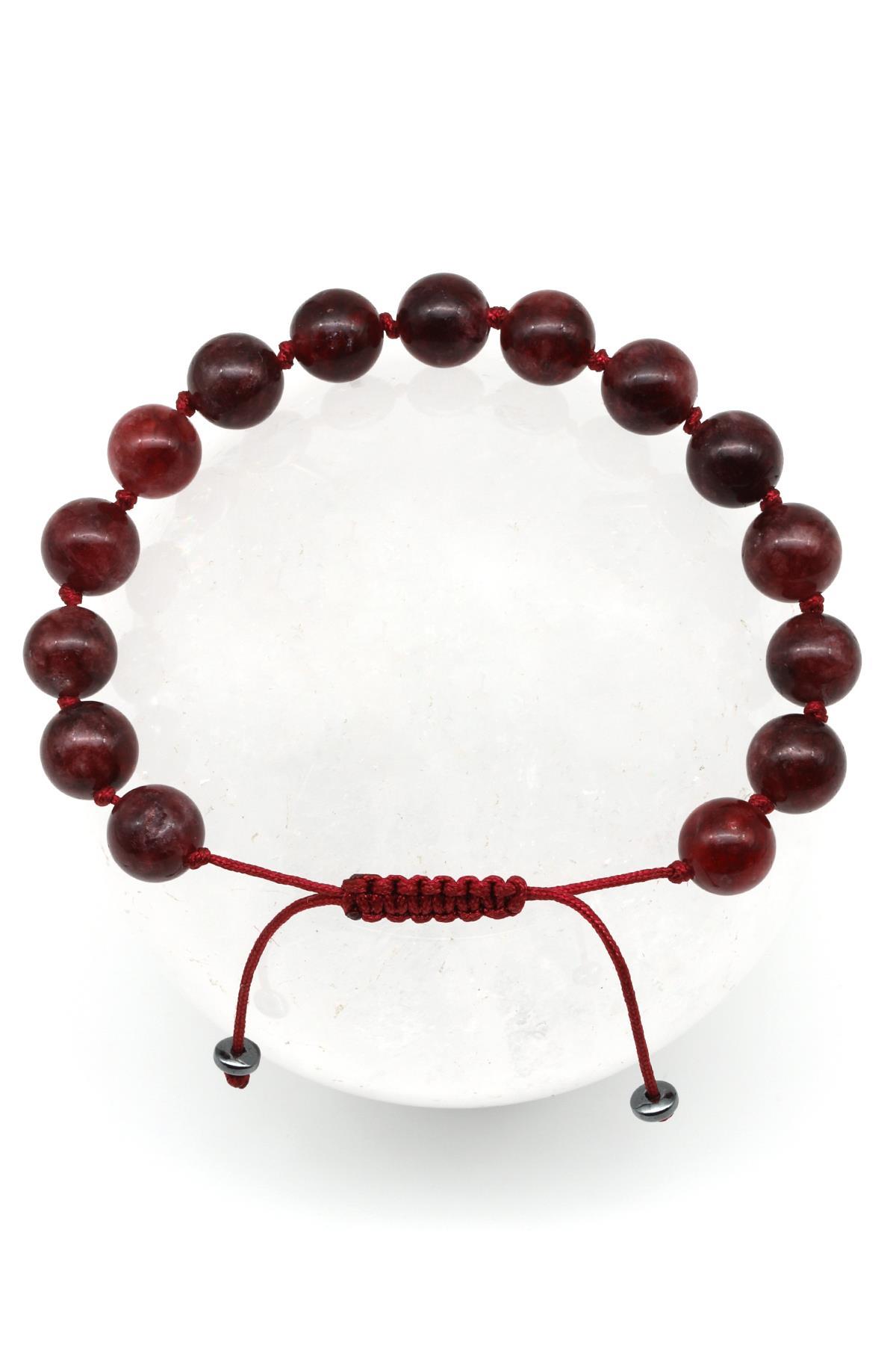 Çilek Kuvars Doğal Taş Makrome Örme Bileklik